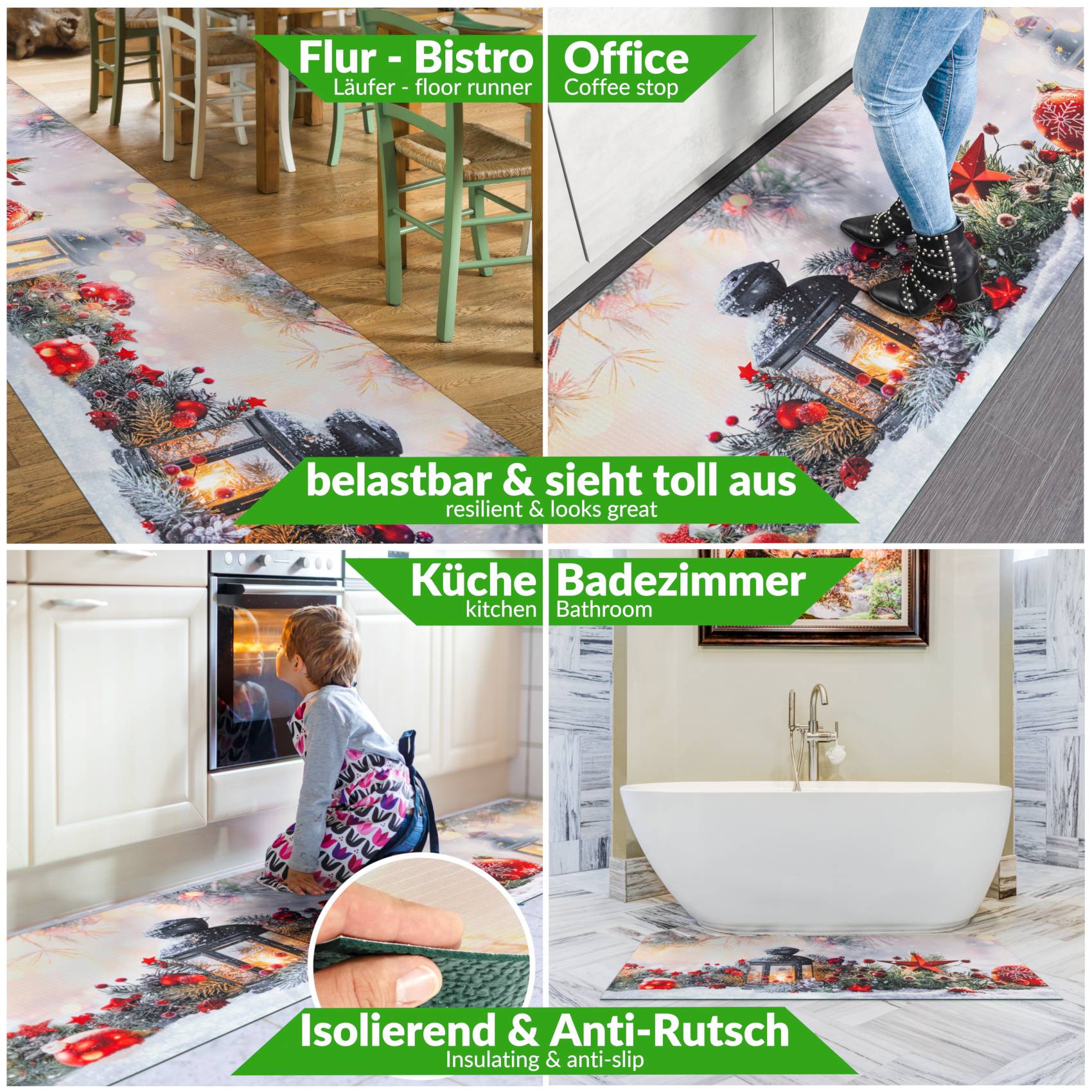 3452989_Product Küchenläufer Küchenteppich Läufer Flur Teppichläufer Sprinty Weihnachten 52cm Breite – 100x52cm