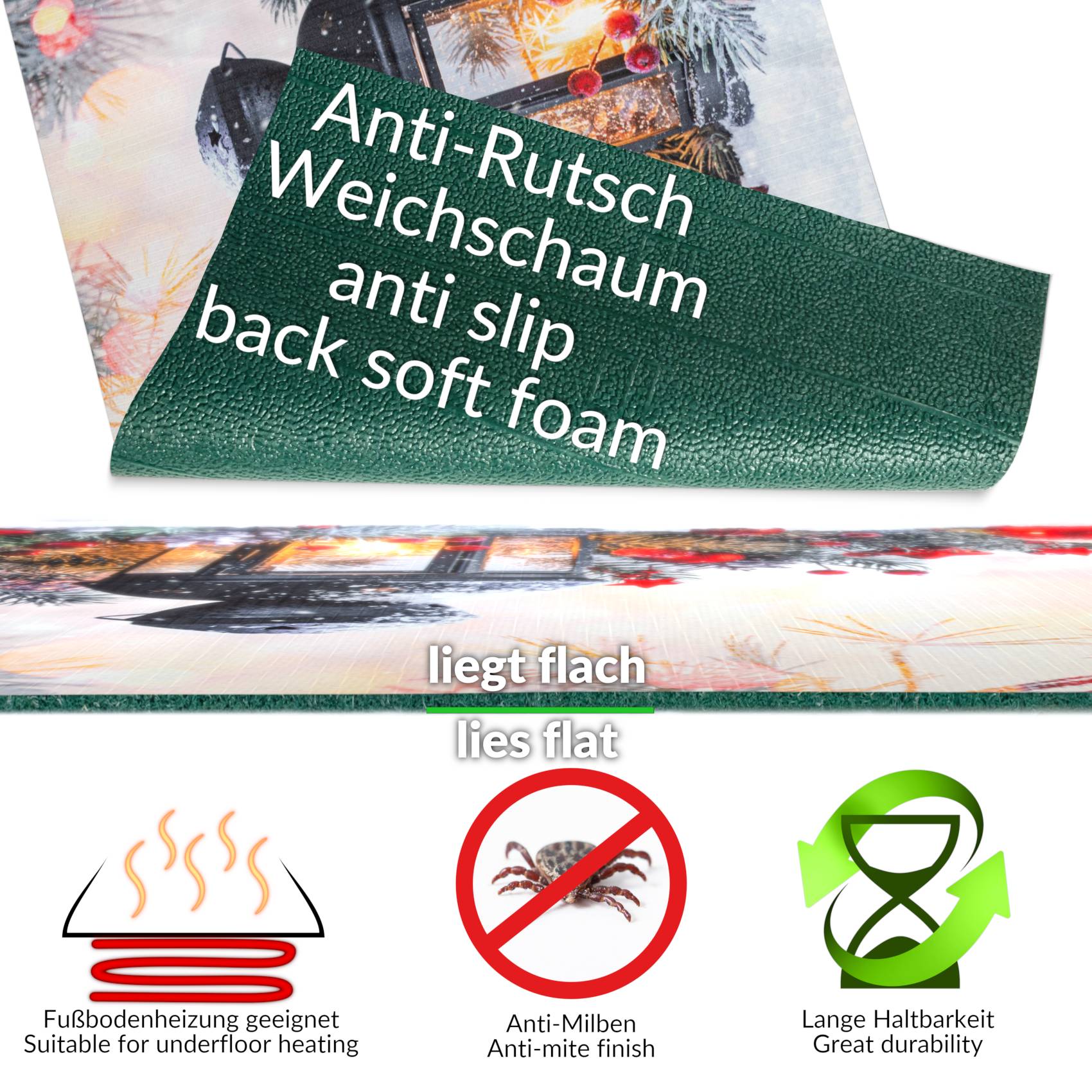 3452990_Product Küchenläufer Küchenteppich Läufer Flur Teppichläufer Sprinty Weihnachten 52cm Breite – 100x52cm