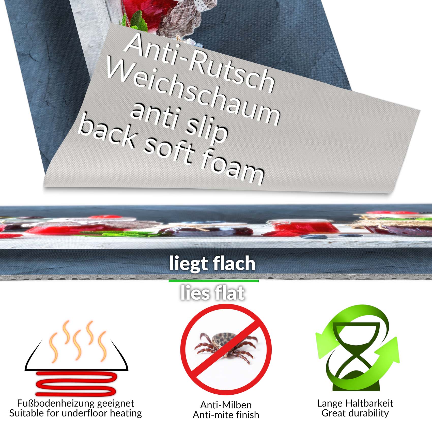 Küchenläufer Küchenteppich Läufer Flur Teppichläufer Skyline Blau 50cm Breit