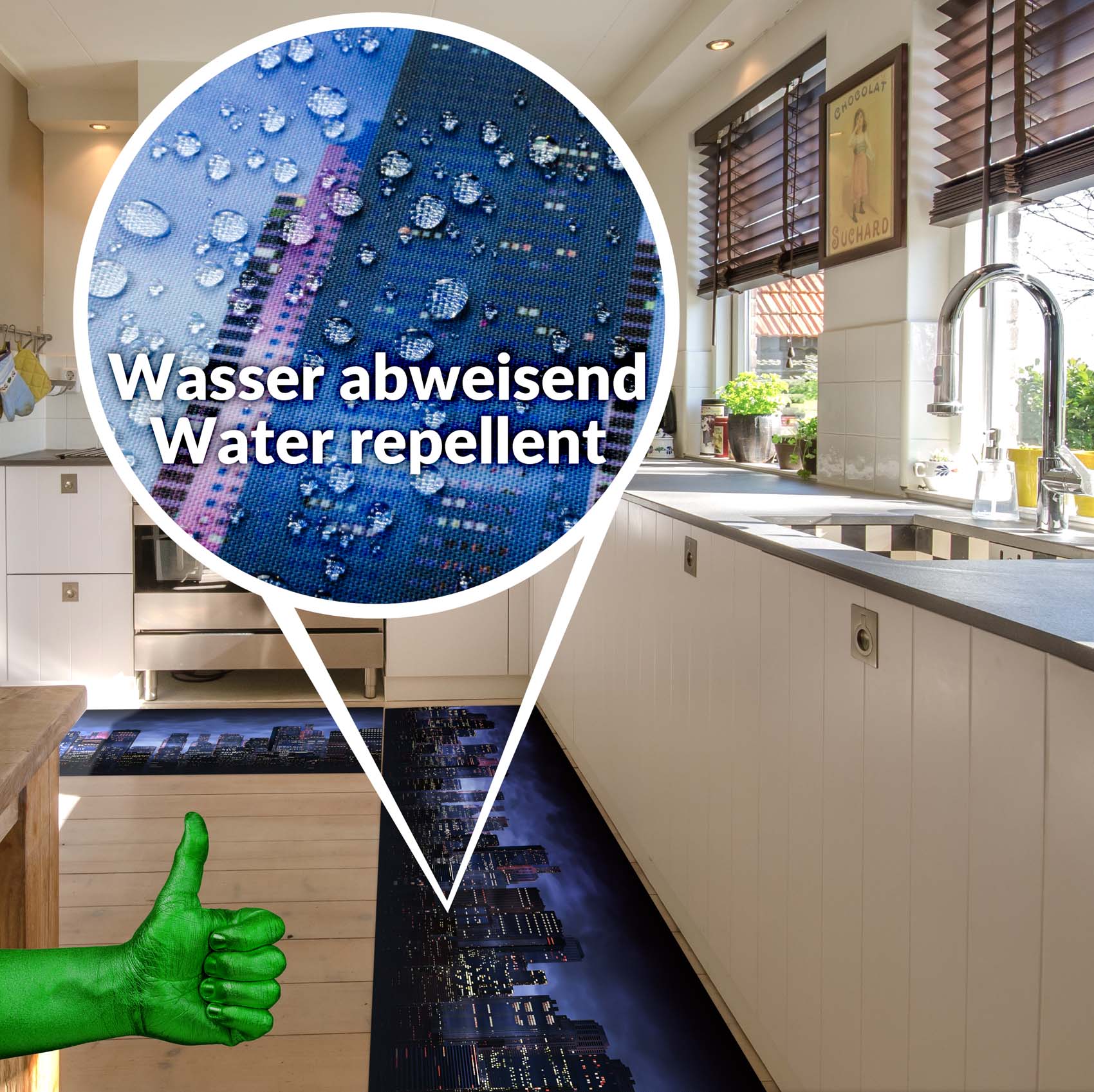 Küchenläufer Küchenteppich Läufer Flur Teppichläufer Skyline Blau 50cm Breit