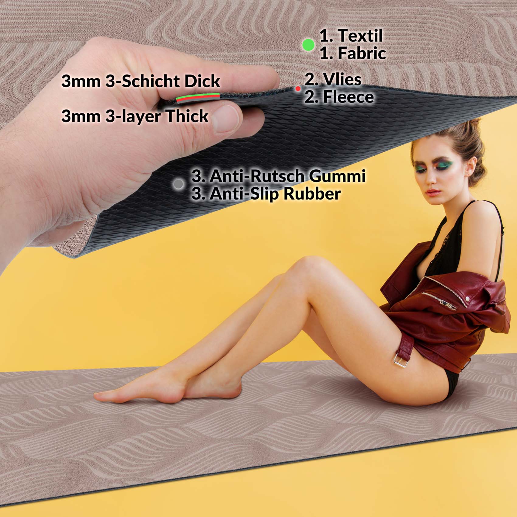 Teppichläufer Velours Küchenläufer Veloursteppich Blätter Ornament Braun 65cm Breit