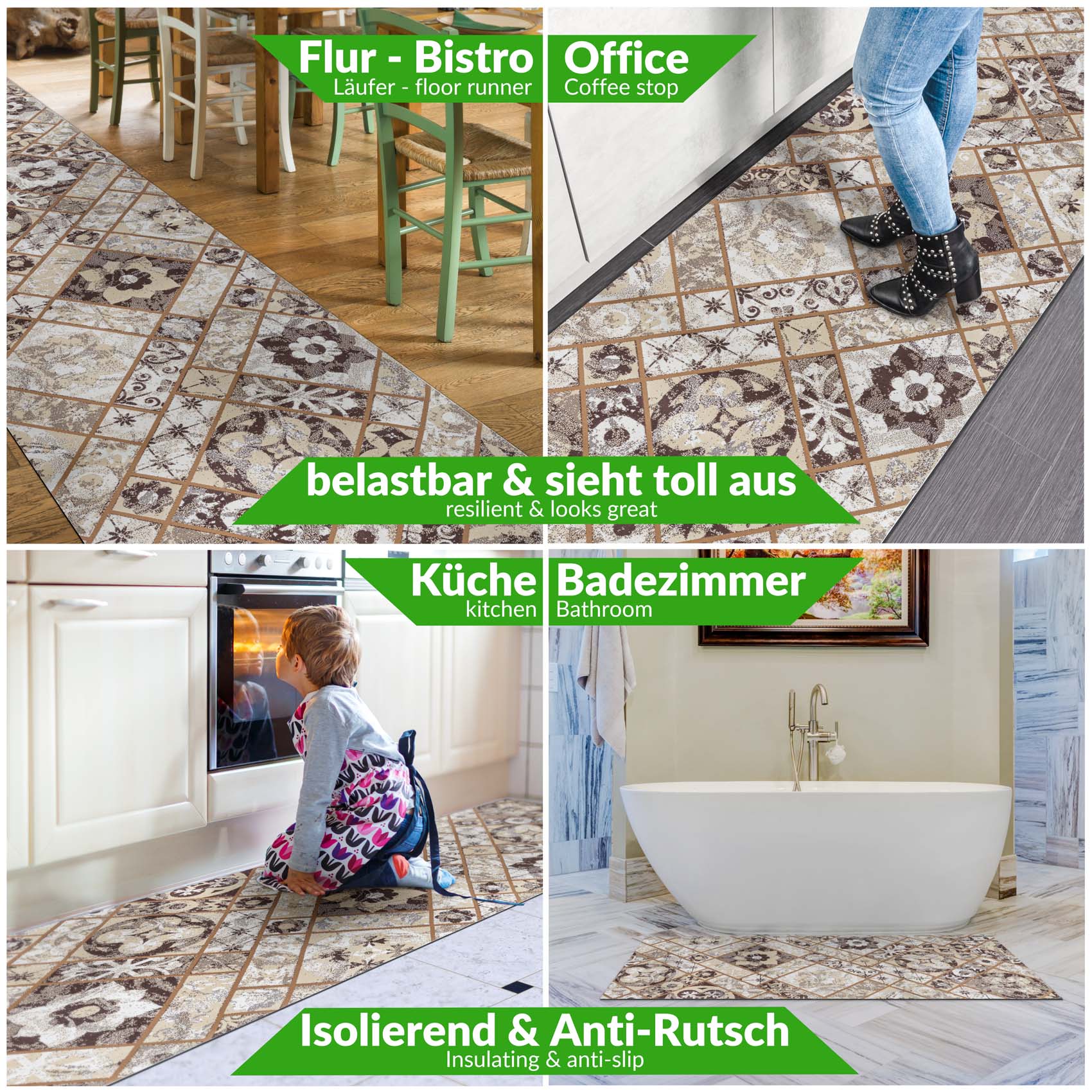 Teppichläufer Velours Küchenläufer Veloursteppich Ornament Braun 65cm Breit