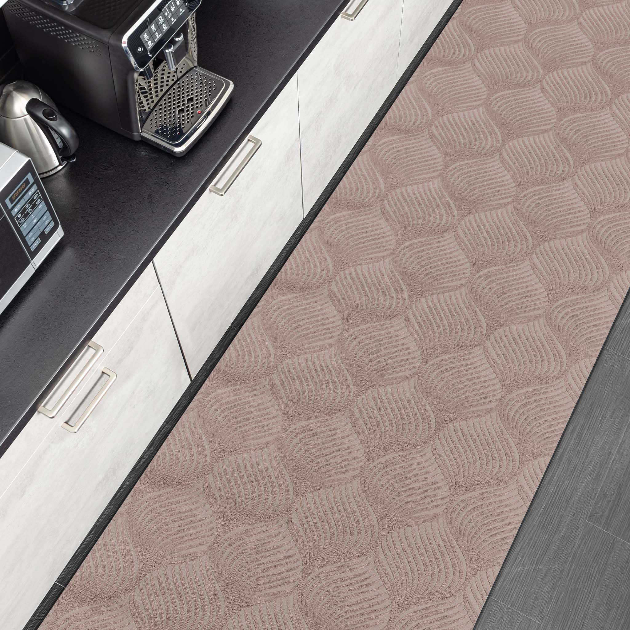 Teppichläufer Velours Küchenläufer Veloursteppich Blätter Ornament Braun 65cm Breit