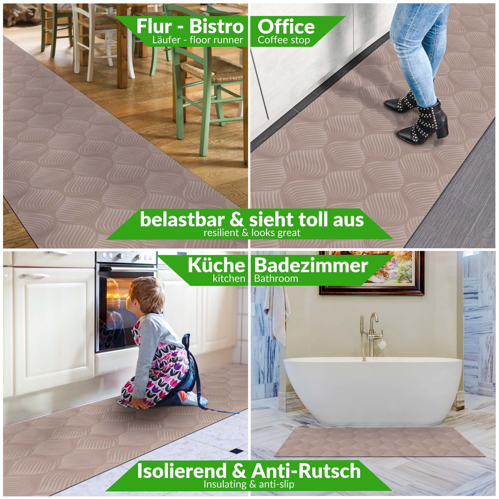 Teppichläufer Velours Küchenläufer Veloursteppich Blätter Ornament Braun 65cm Breit