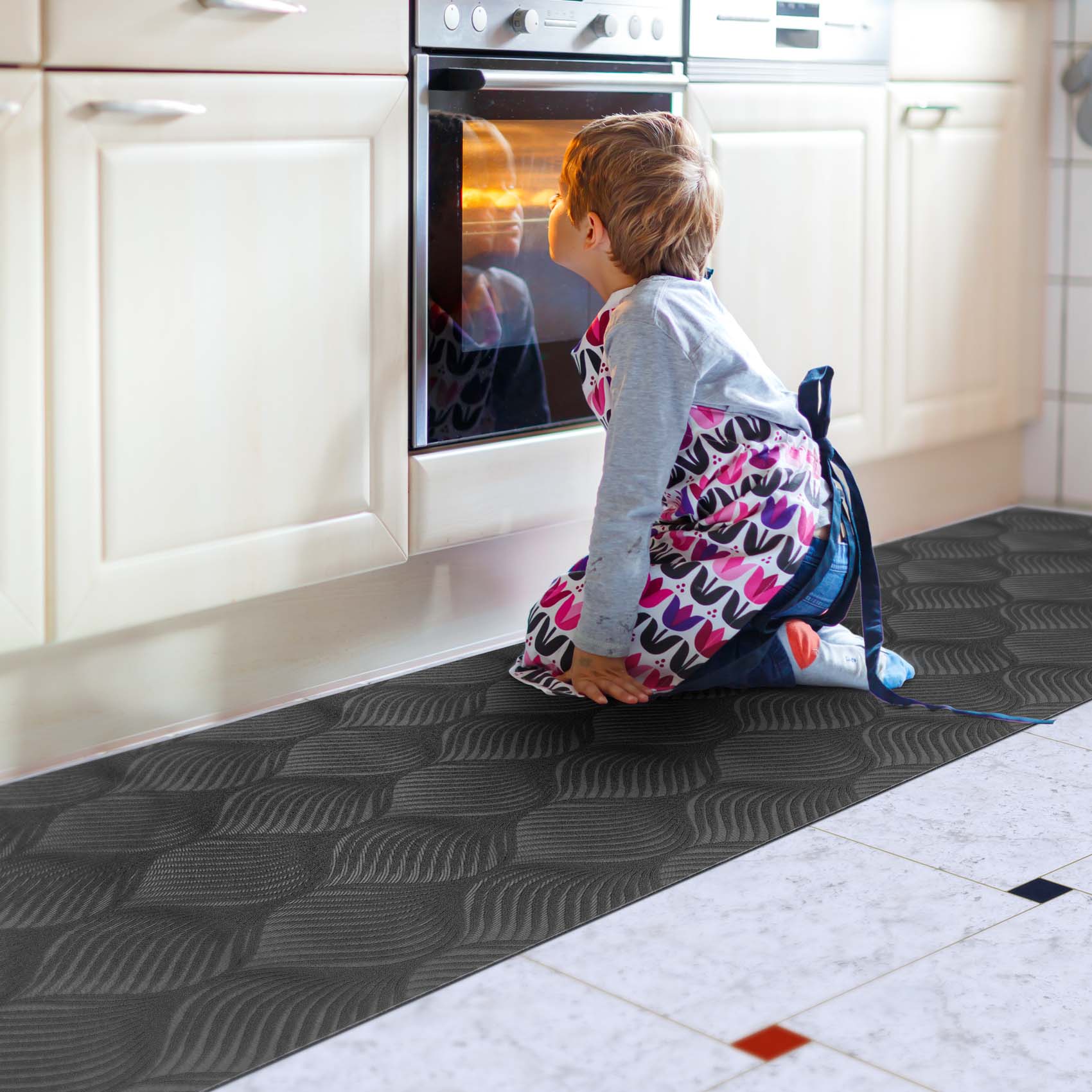 Teppichläufer Velours Küchenläufer Veloursteppich rutschfest waschbar Blätter Ornament Anthrazit 65cm Breit