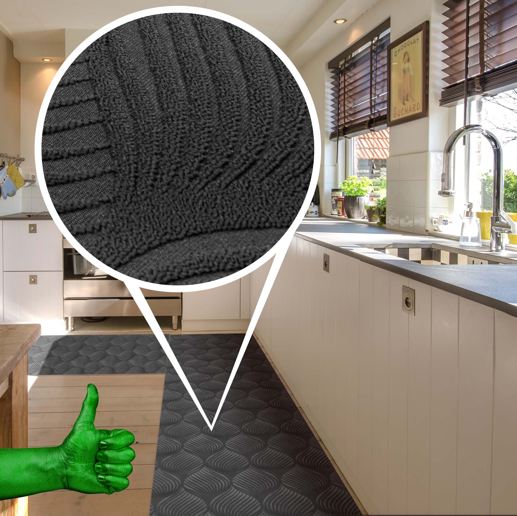 Teppichläufer Velours Küchenläufer Veloursteppich rutschfest waschbar Blätter Ornament Anthrazit 65cm Breit