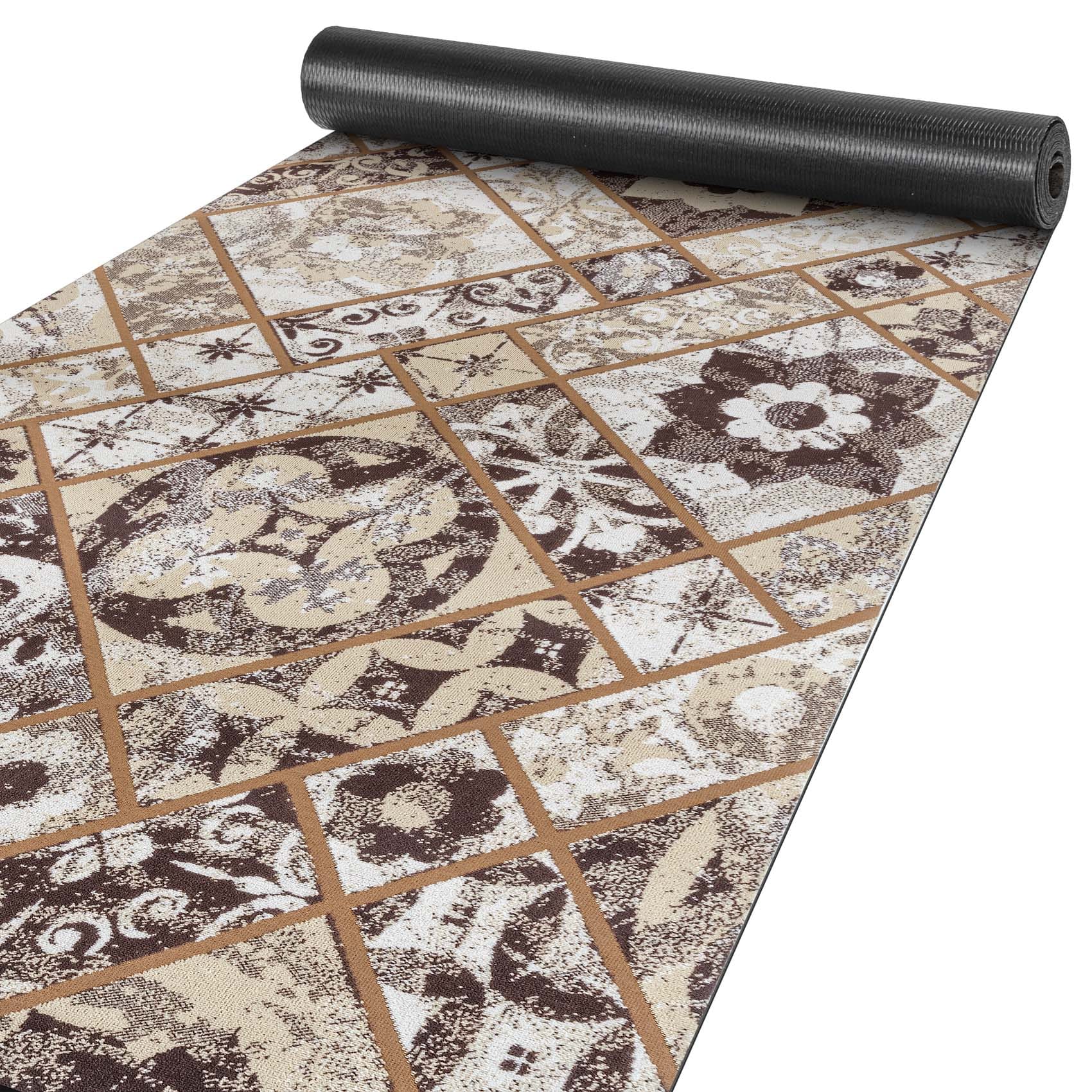 Teppichläufer Velours Küchenläufer Veloursteppich Ornament Braun 65cm Breit