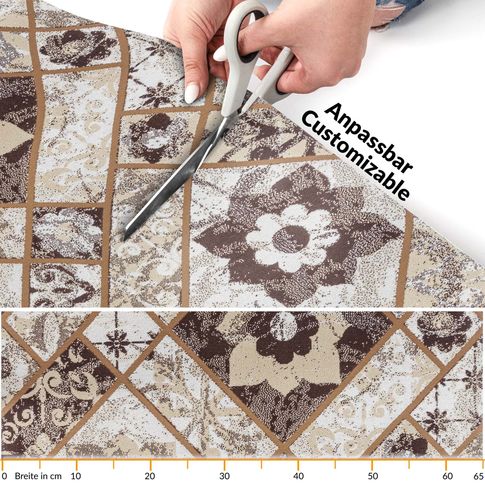 Teppichläufer Velours Küchenläufer Veloursteppich Ornament Braun 65cm Breit