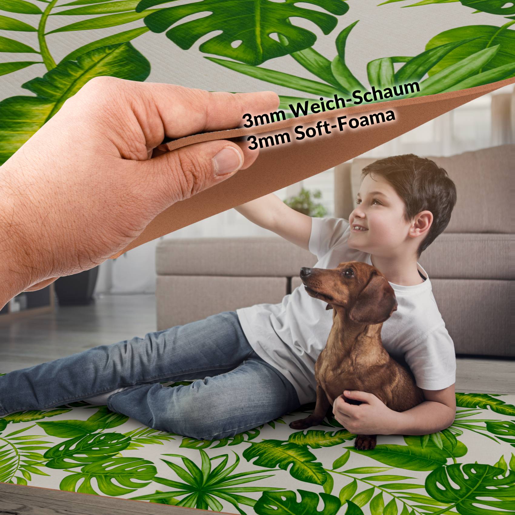 BRHF4405_12a Küchenläufer Küchenteppich Flurteppich Palmenblätter Grün Teppichläufer Läufer rutschfest