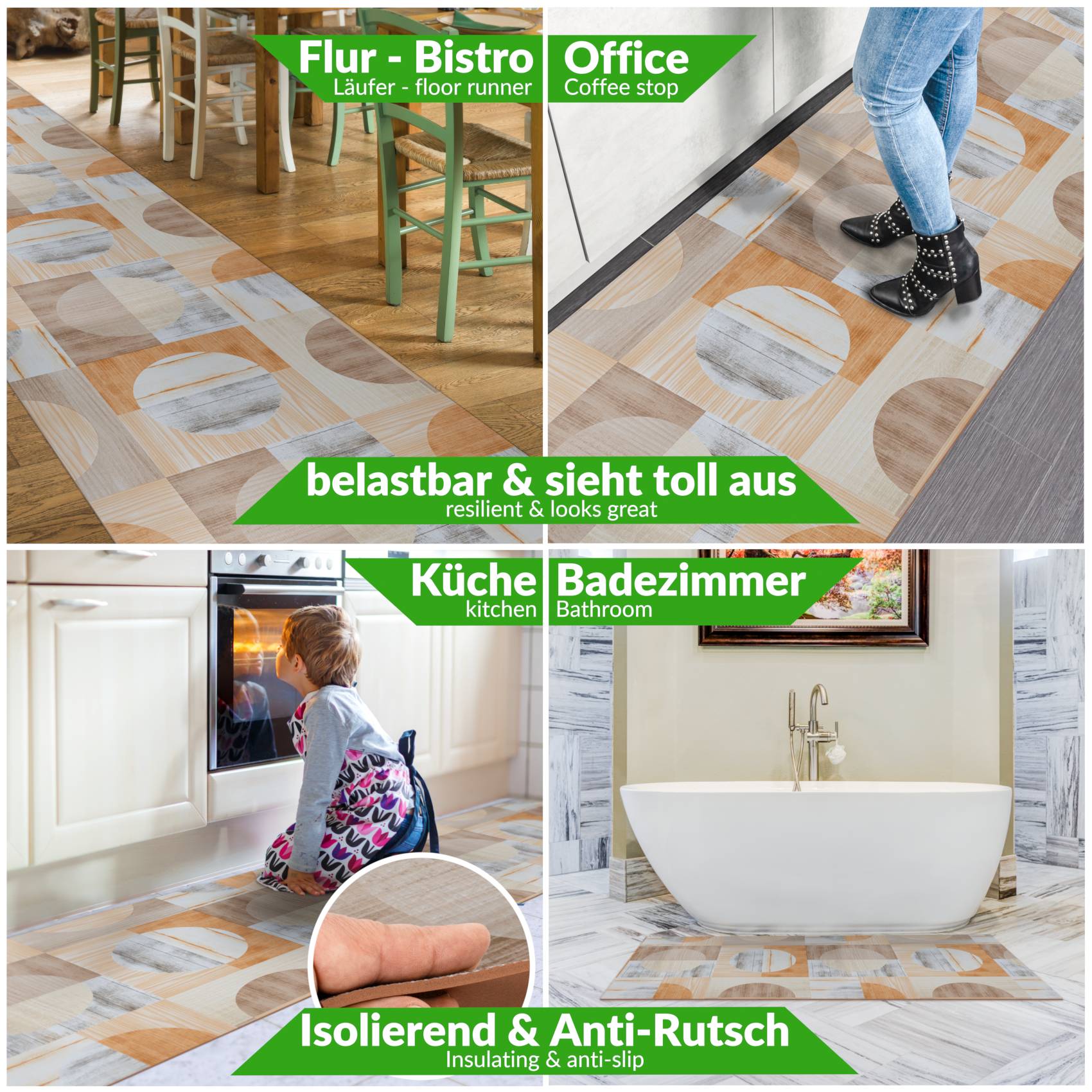 Küchenläufer Küchenteppich Flurteppich Kreise Holzoptik Küchenläufer Läufer Küche