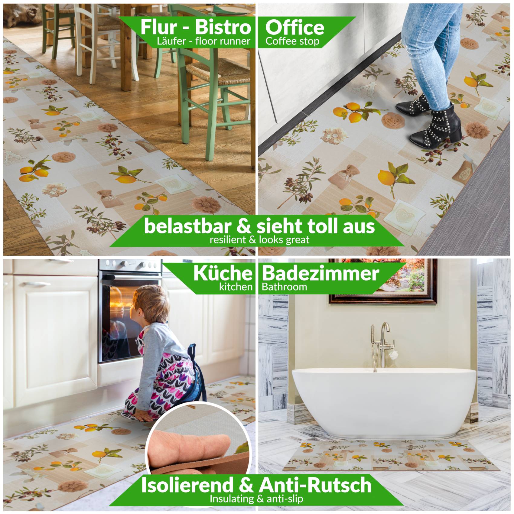 BRHF5221_40 Küchenläufer Küchenteppich Oliven Citronen Teppich Läufer Flur abwaschbar