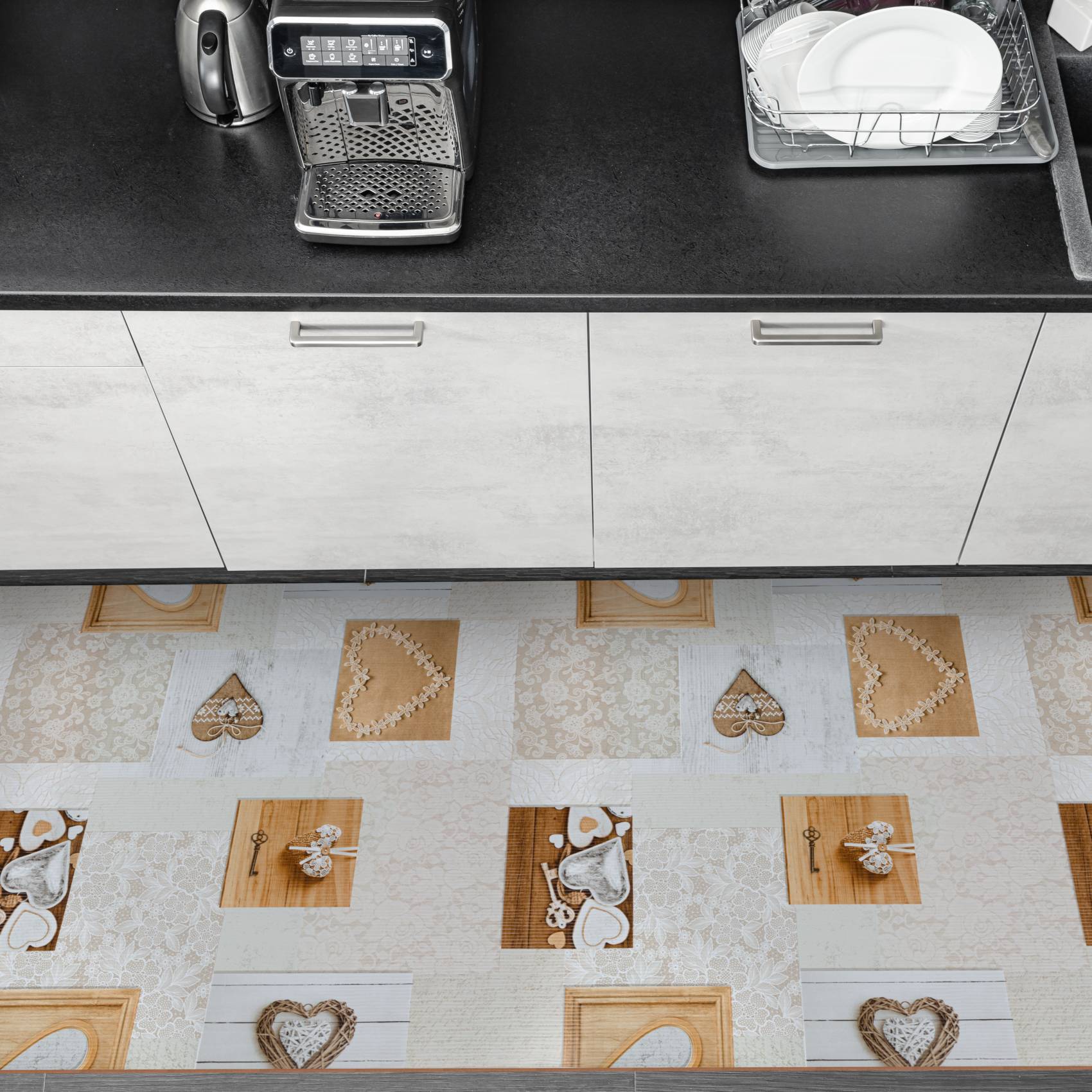 Küchenläufer Küchenteppich Motivdruck Herzen Holz Teppichläufer Flur Teppich Läufer rutschfest