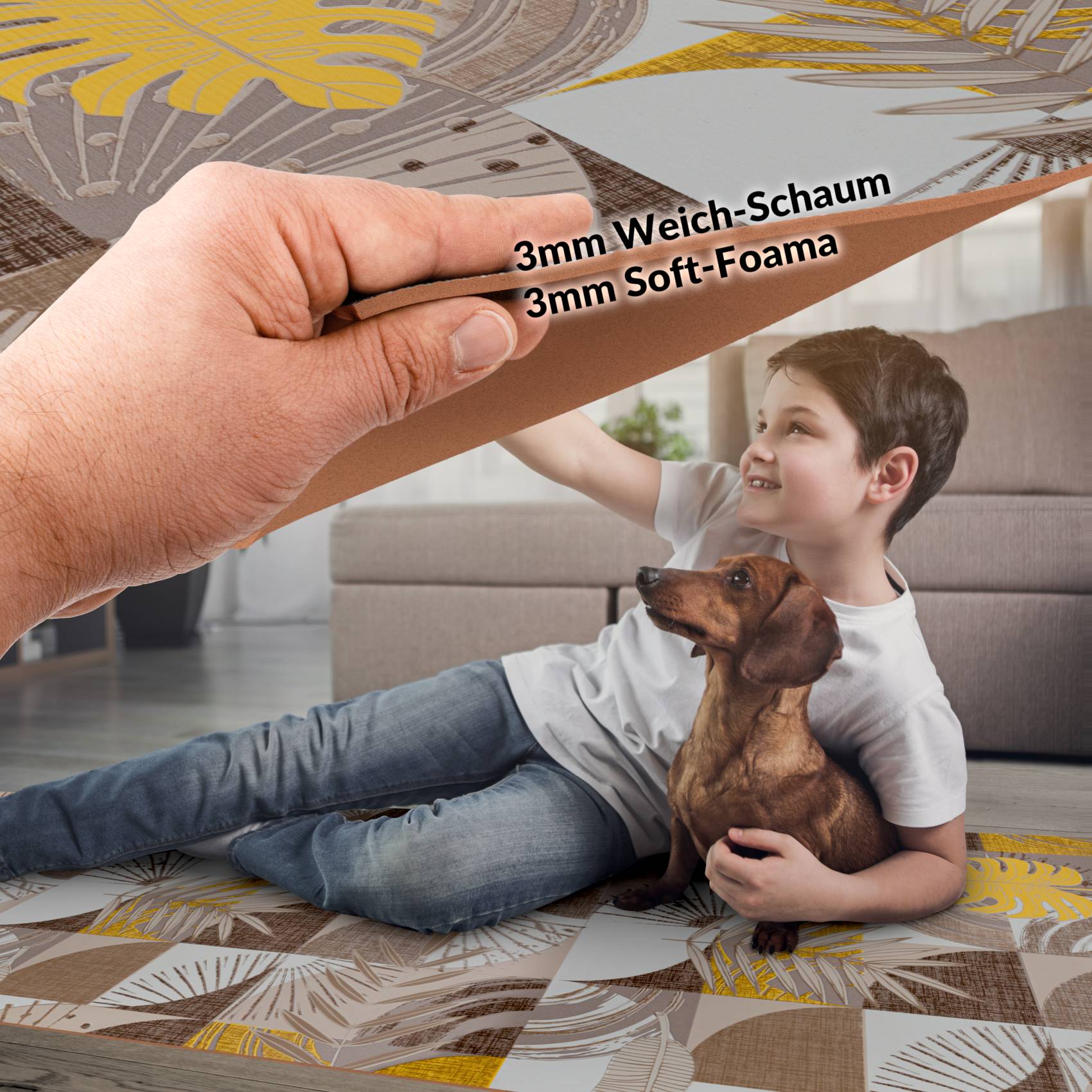 Küchenläufer Küchenteppich Flurteppich Palmenblätter Grau Läufer rutschfest