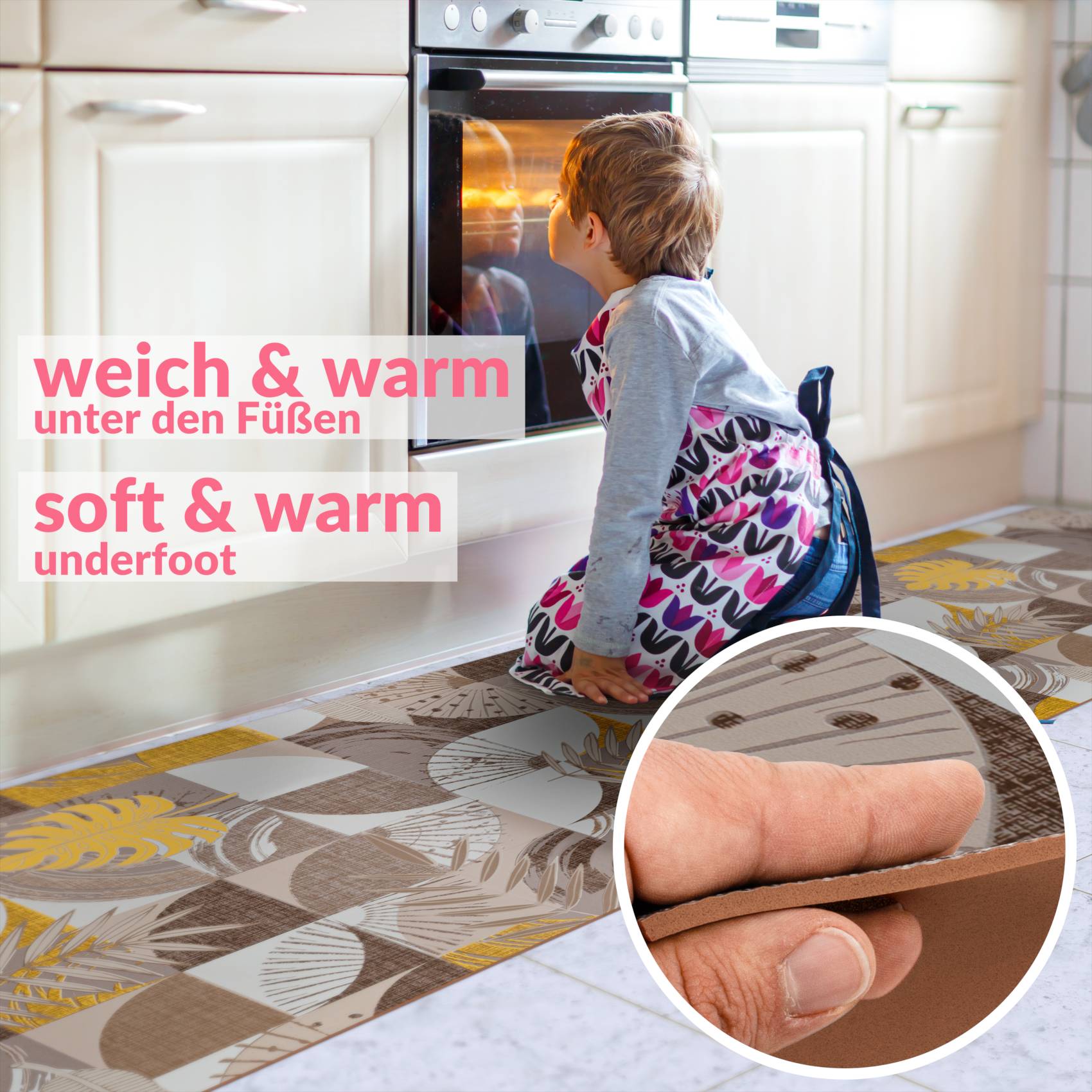 Küchenläufer Küchenteppich Flurteppich Palmenblätter Grau Läufer rutschfest