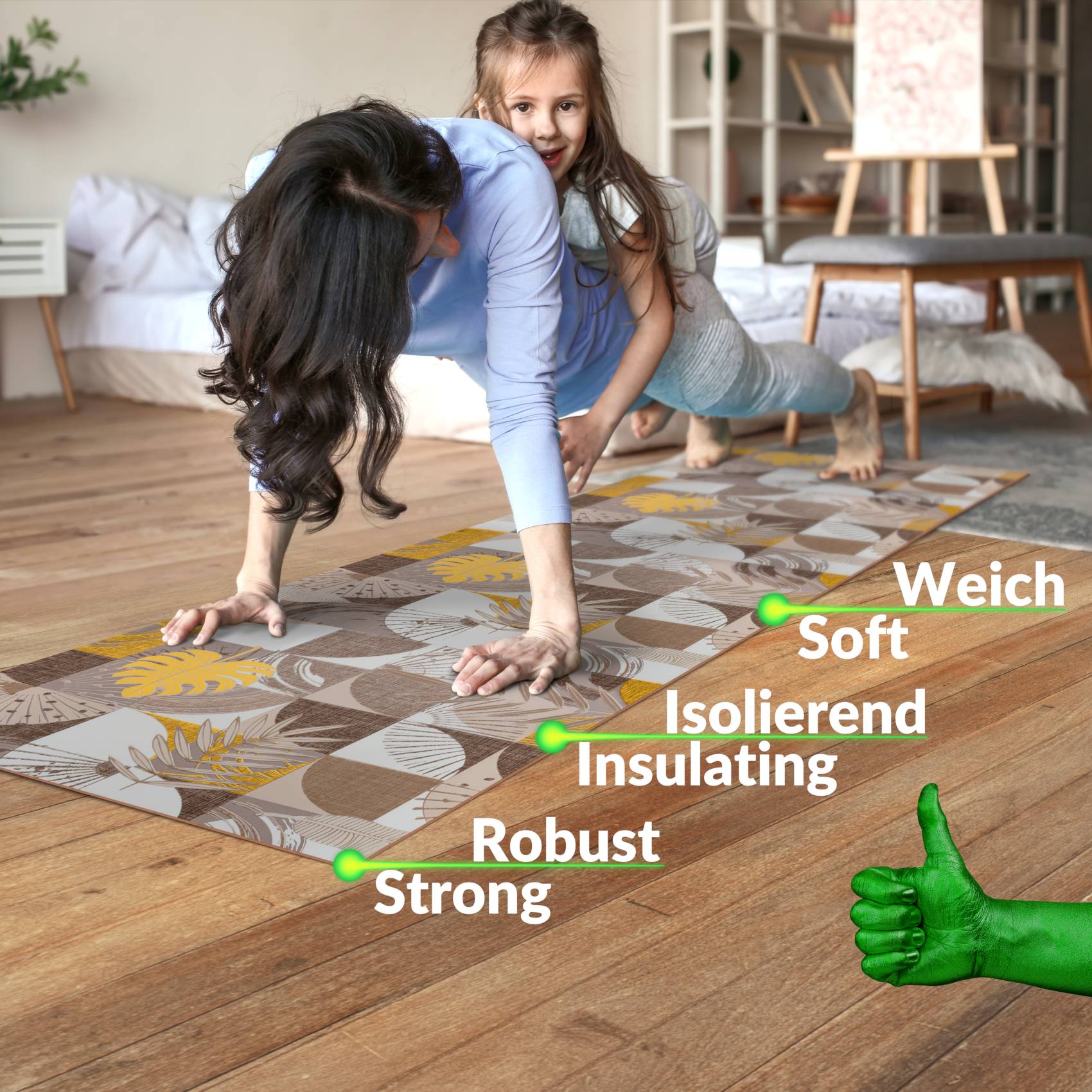 Küchenläufer Küchenteppich Flurteppich Palmenblätter Grau Läufer rutschfest