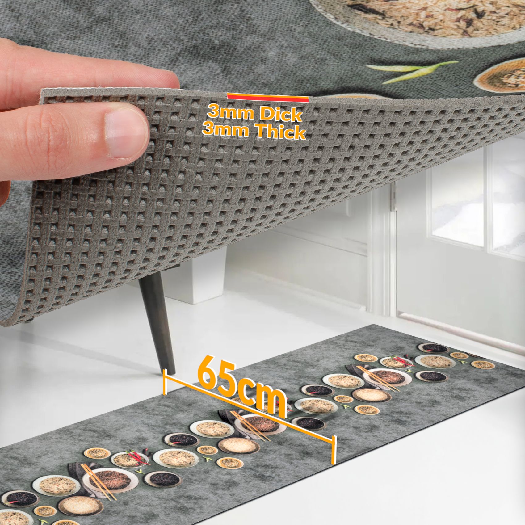 GTASIAZZ_23 Küchenläufer Teppich Läufer Flurteppich waschbar rutschfest Gewürze Breite 65cm