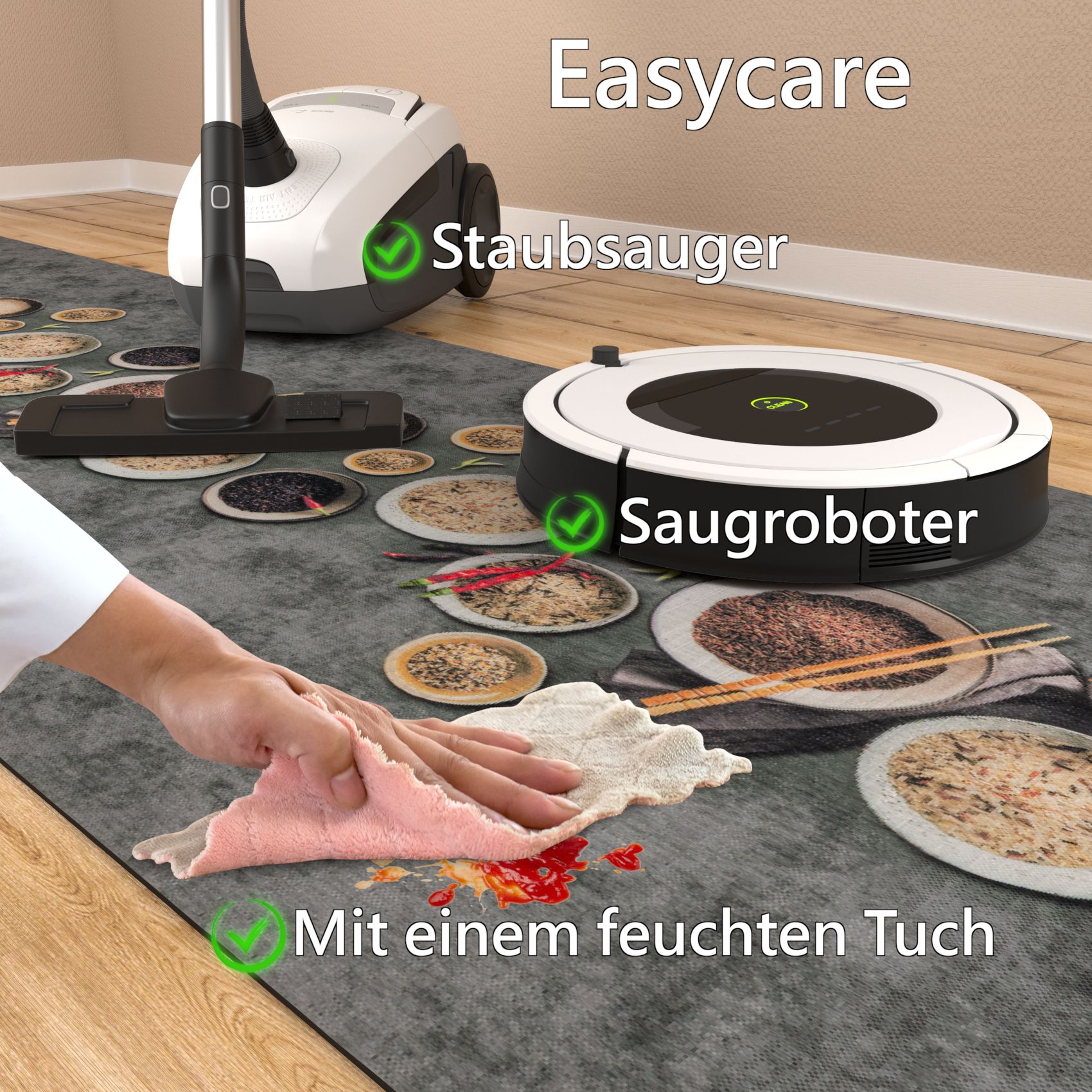 GTASIAZZ_70 Küchenläufer Teppich Läufer Flurteppich waschbar rutschfest Gewürze Breite 65cm