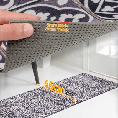 Küchenläufer Teppich Läufer Flurteppich waschbar rutschfest Kacheloptik Breite 65cm