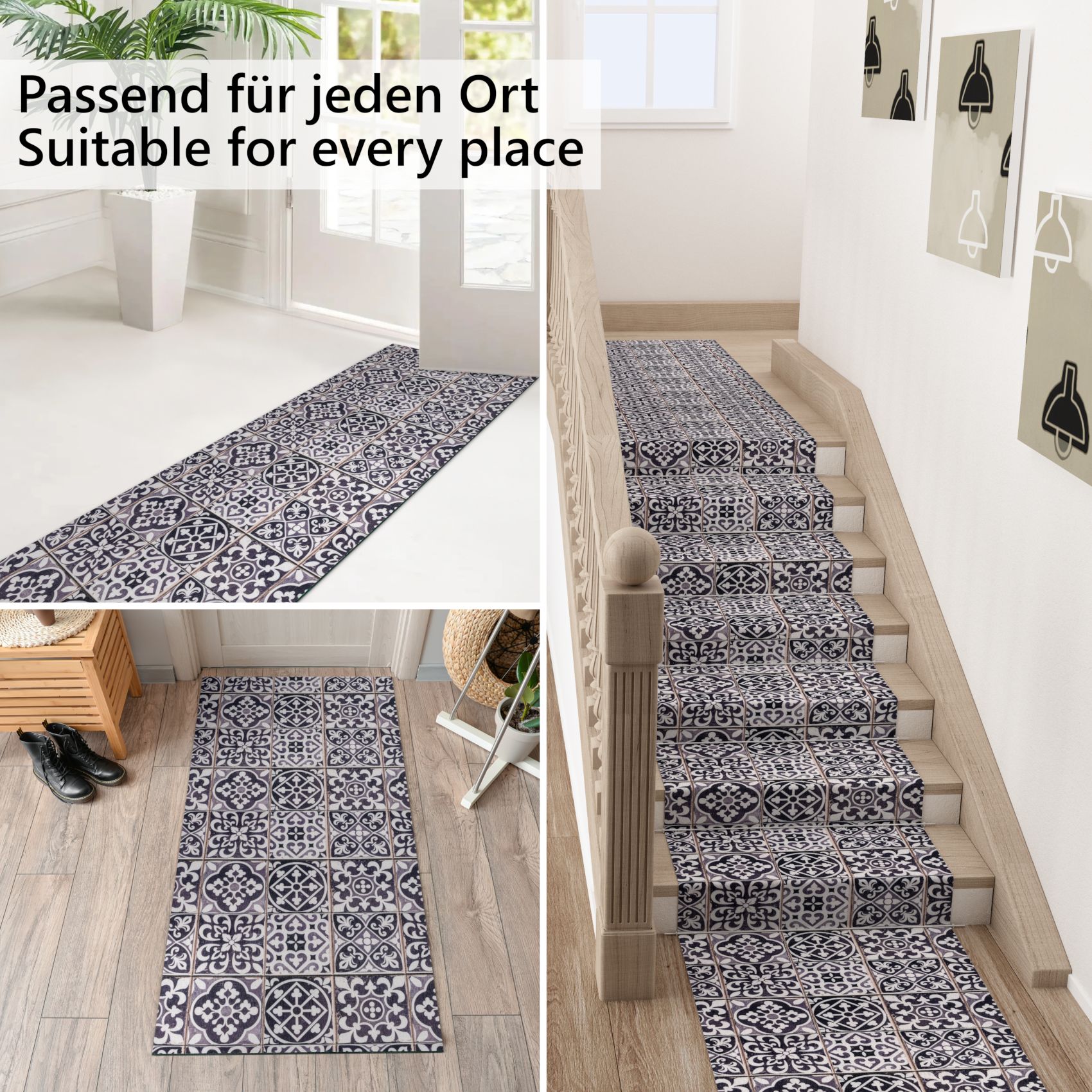 GTFLIESE_30 Küchenläufer Teppich Läufer Flurteppich waschbar rutschfest Kacheloptik Breite 65cm