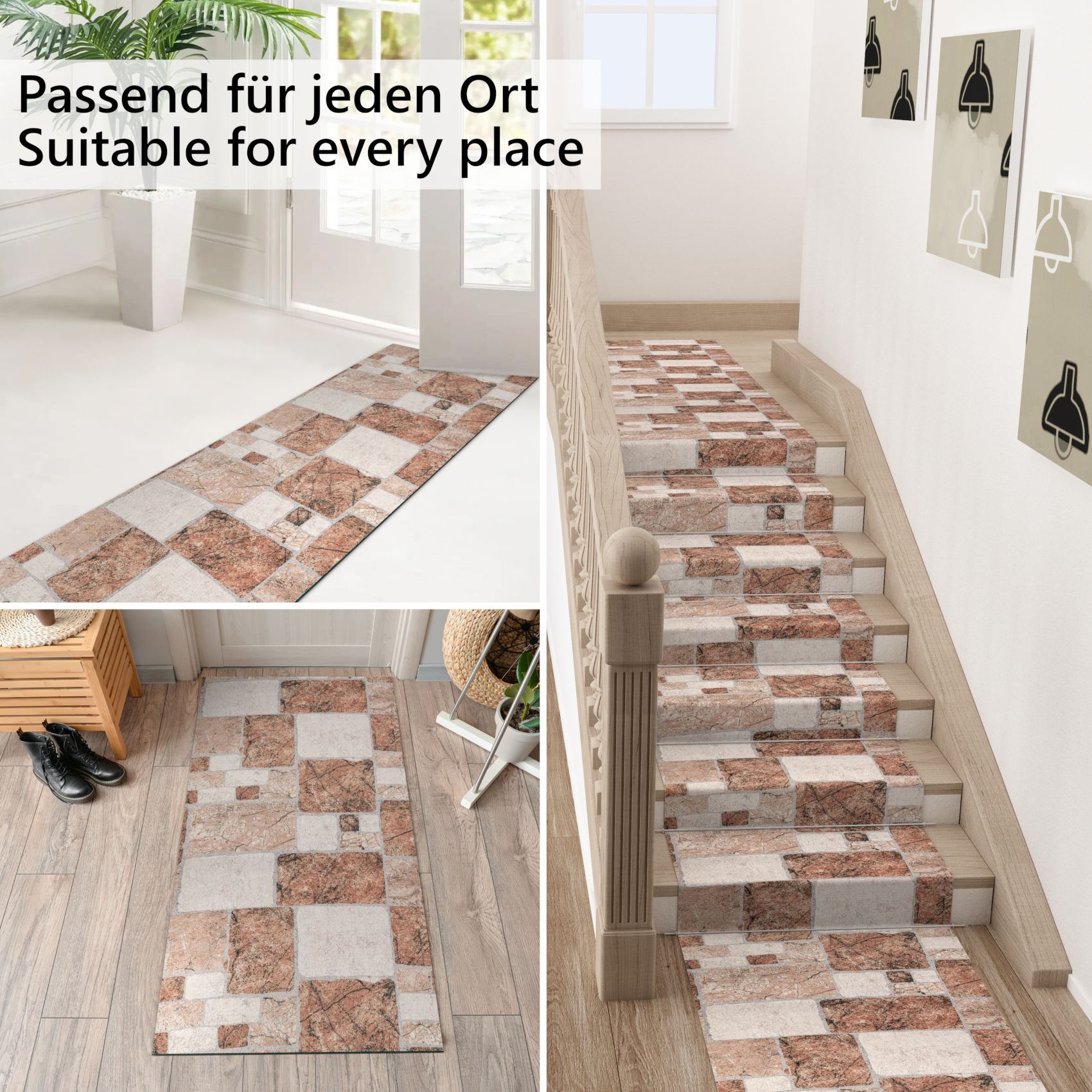 GTGRANIT_30 Küchenläufer Teppich Läufer Flurteppich waschbar rutschfest Steine Breite 65cm