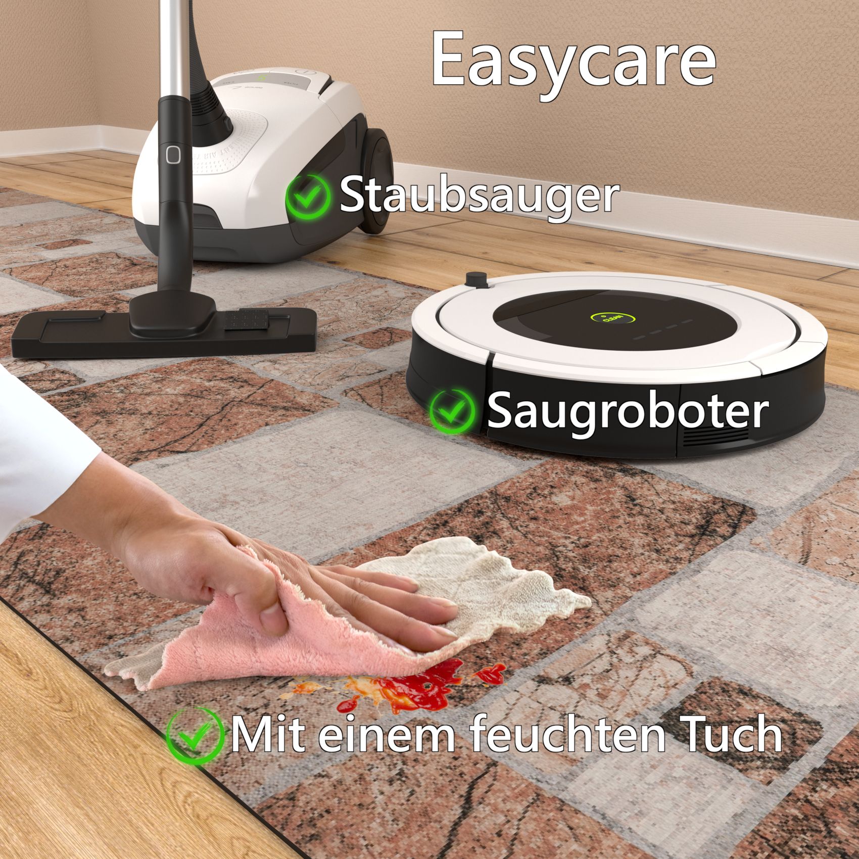 GTGRANIT_70 Küchenläufer Teppich Läufer Flurteppich waschbar rutschfest Steine Breite 65cm