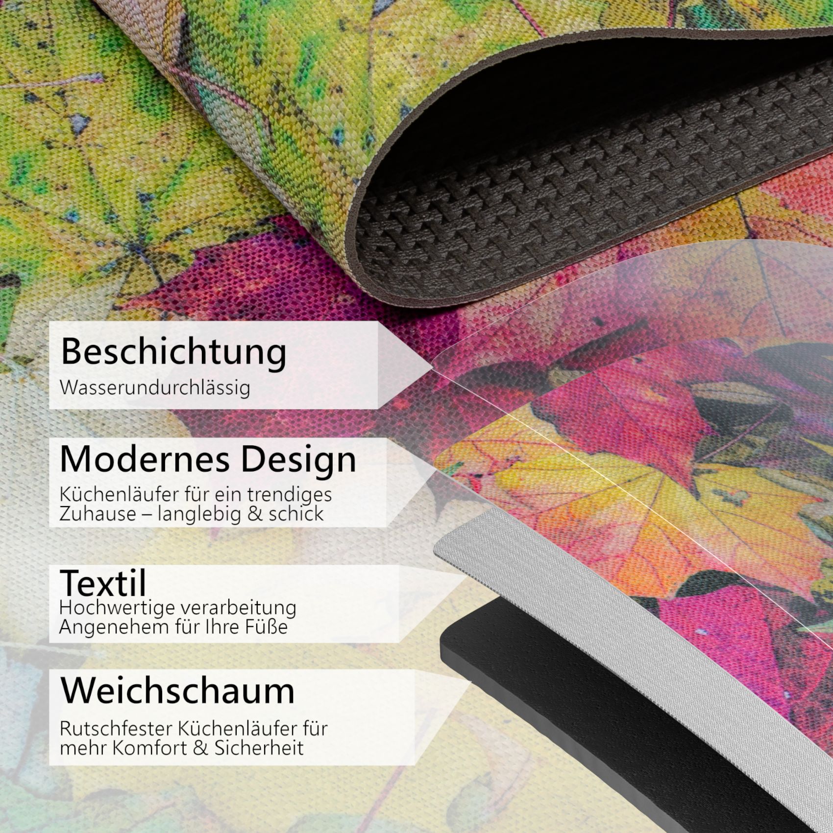 Küchenläufer Teppich Läufer Herbst Flurteppich waschbar rutschfest