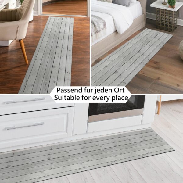 Küchenläufer Teppich Läufer Flurteppich waschbar rutschfest Holzoptik Grau Breite 65cm – 100x65cm
