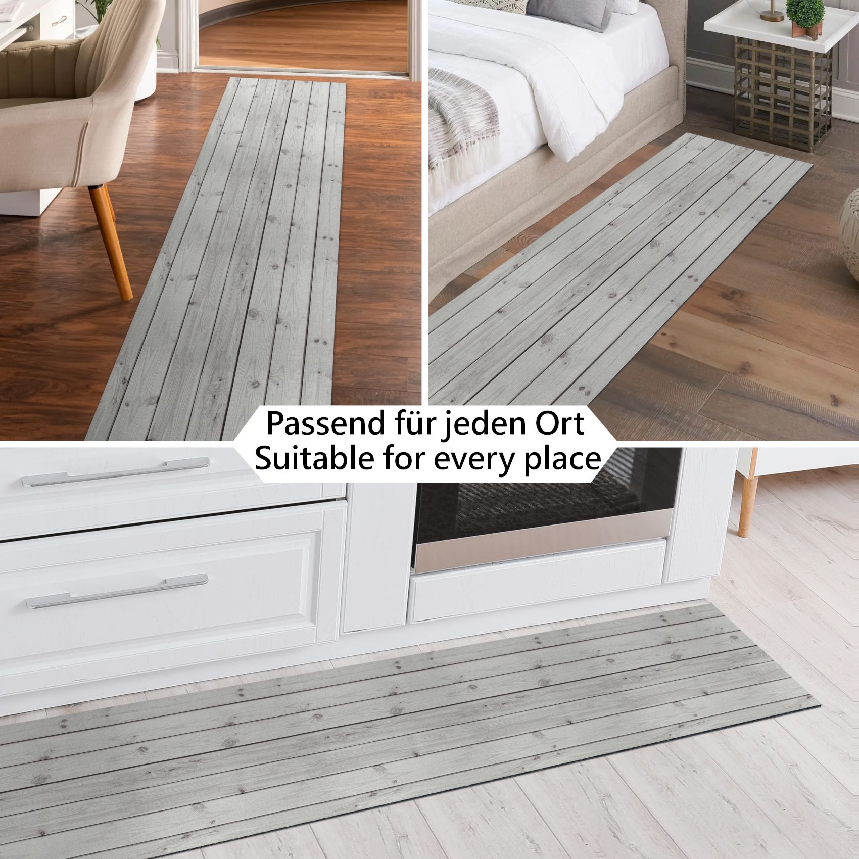 Küchenläufer Teppich Läufer Flurteppich waschbar rutschfest Holzoptik Grau Breite 65cm