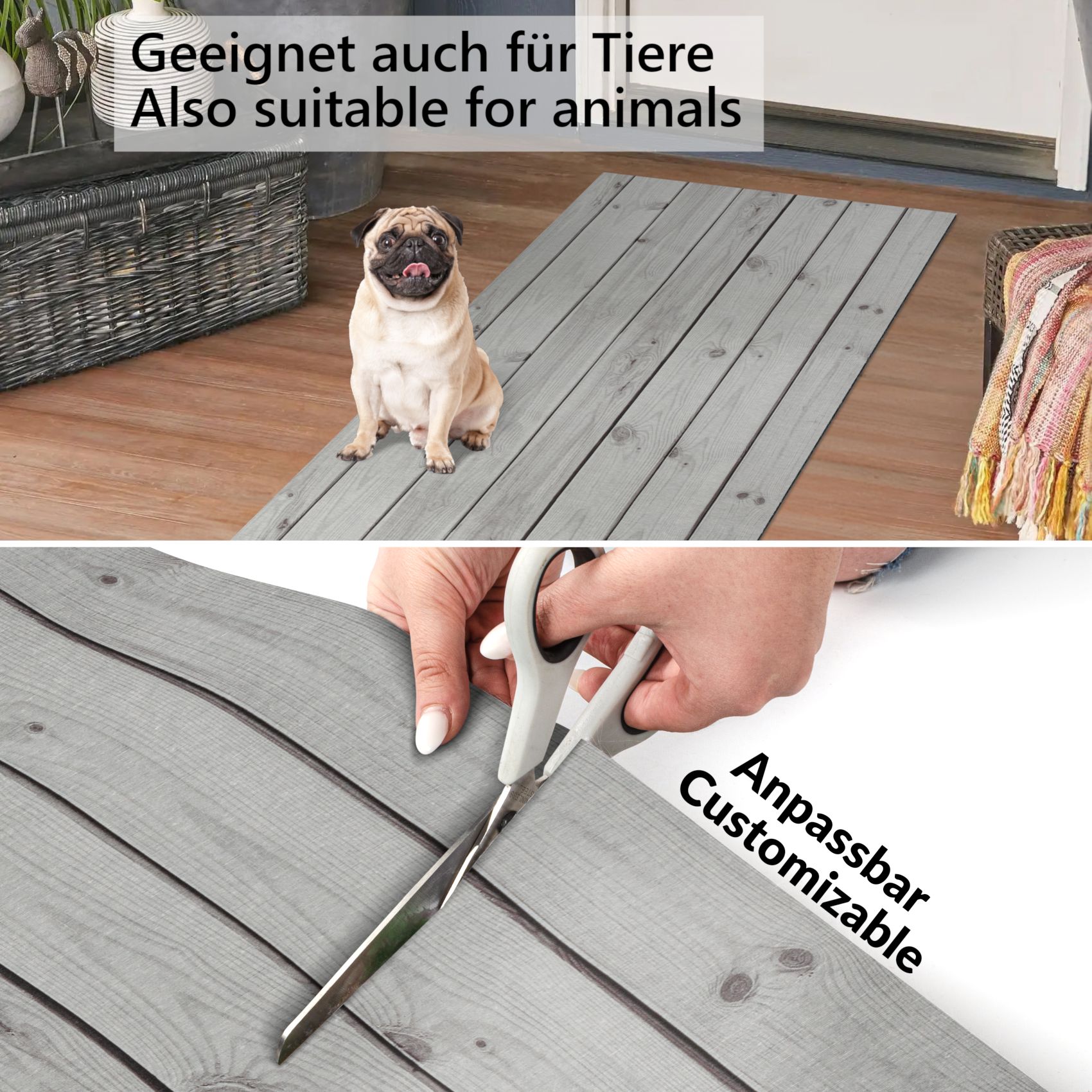 Küchenläufer Teppich Läufer Flurteppich waschbar rutschfest Holzoptik Grau Breite 65cm