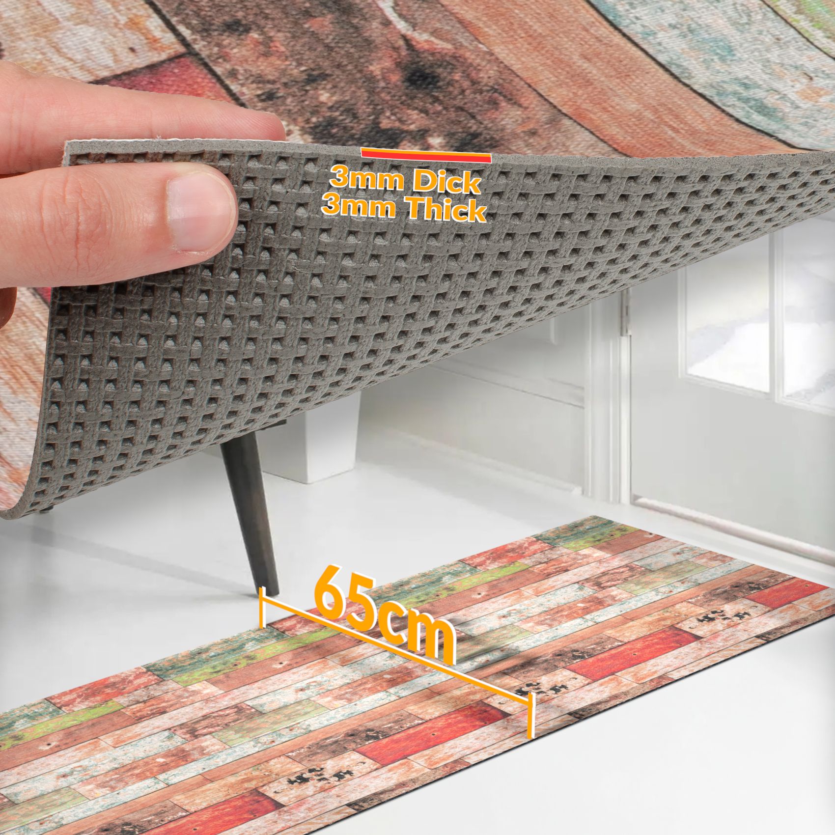 GTHOLZZZ_23 Küchenläufer Teppich Läufer Flurteppich waschbar rutschfest Holzoptik Breite 65cm