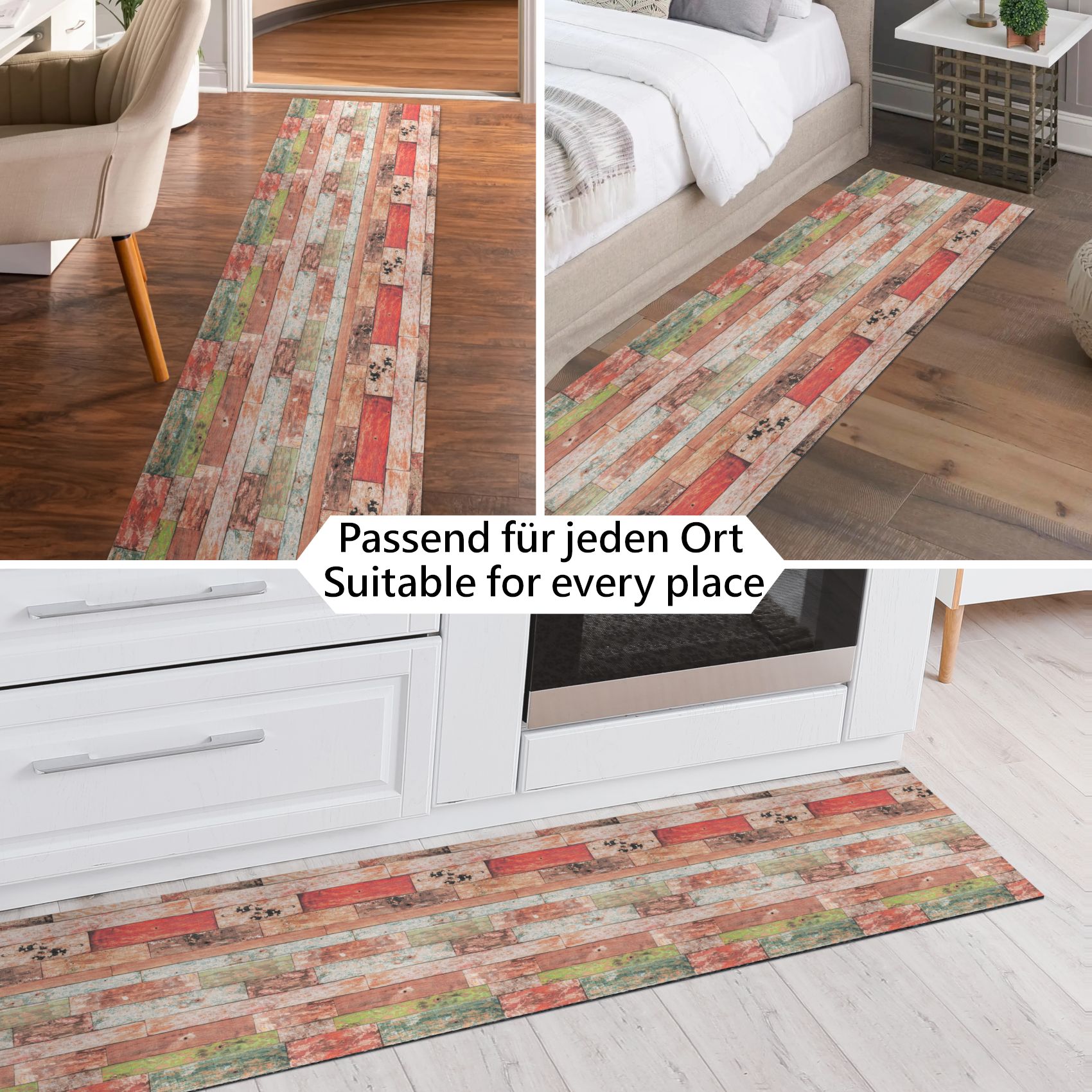 GTHOLZZZ_40 Küchenläufer Teppich Läufer Flurteppich waschbar rutschfest Holzoptik Breite 65cm