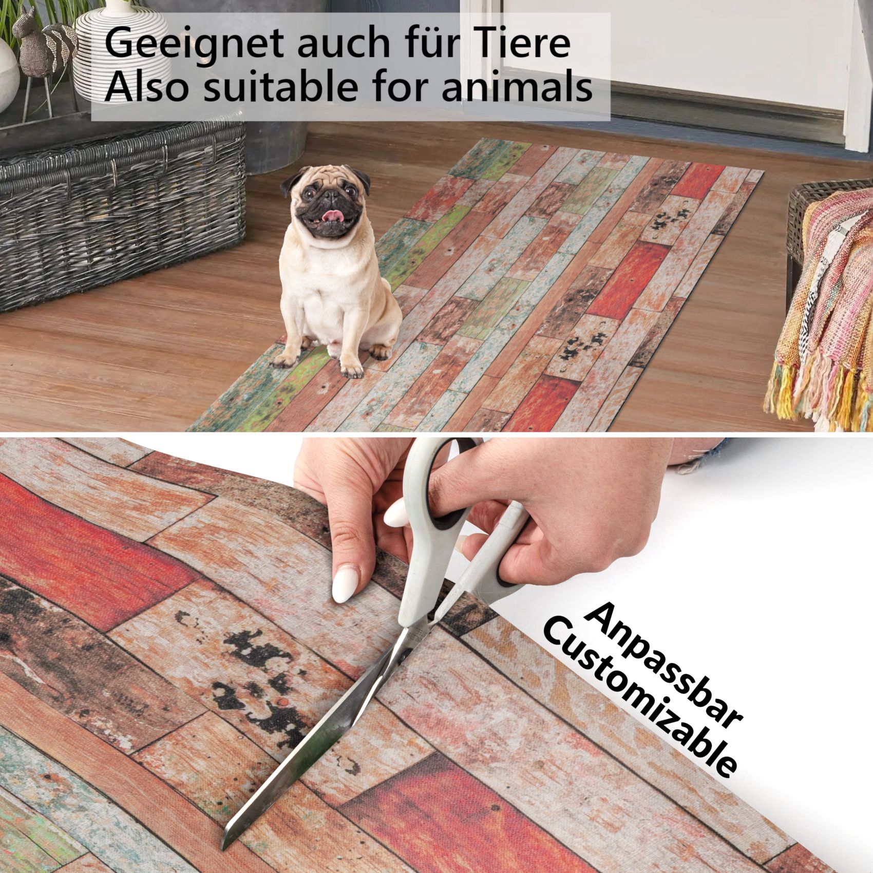 GTHOLZZZ_50 Küchenläufer Teppich Läufer Flurteppich waschbar rutschfest Holzoptik Breite 65cm