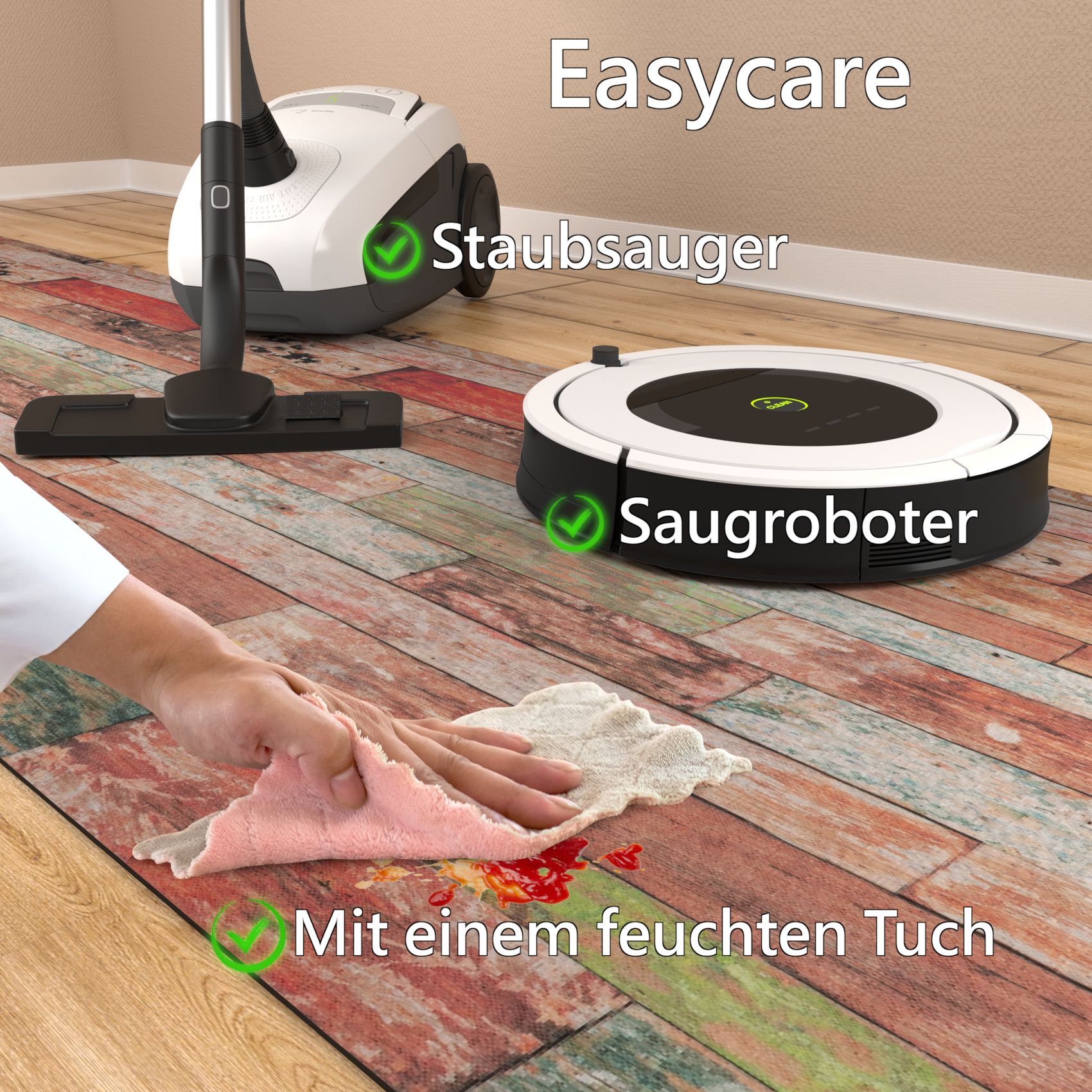 GTHOLZZZ_70 Küchenläufer Teppich Läufer Flurteppich waschbar rutschfest Holzoptik Breite 65cm