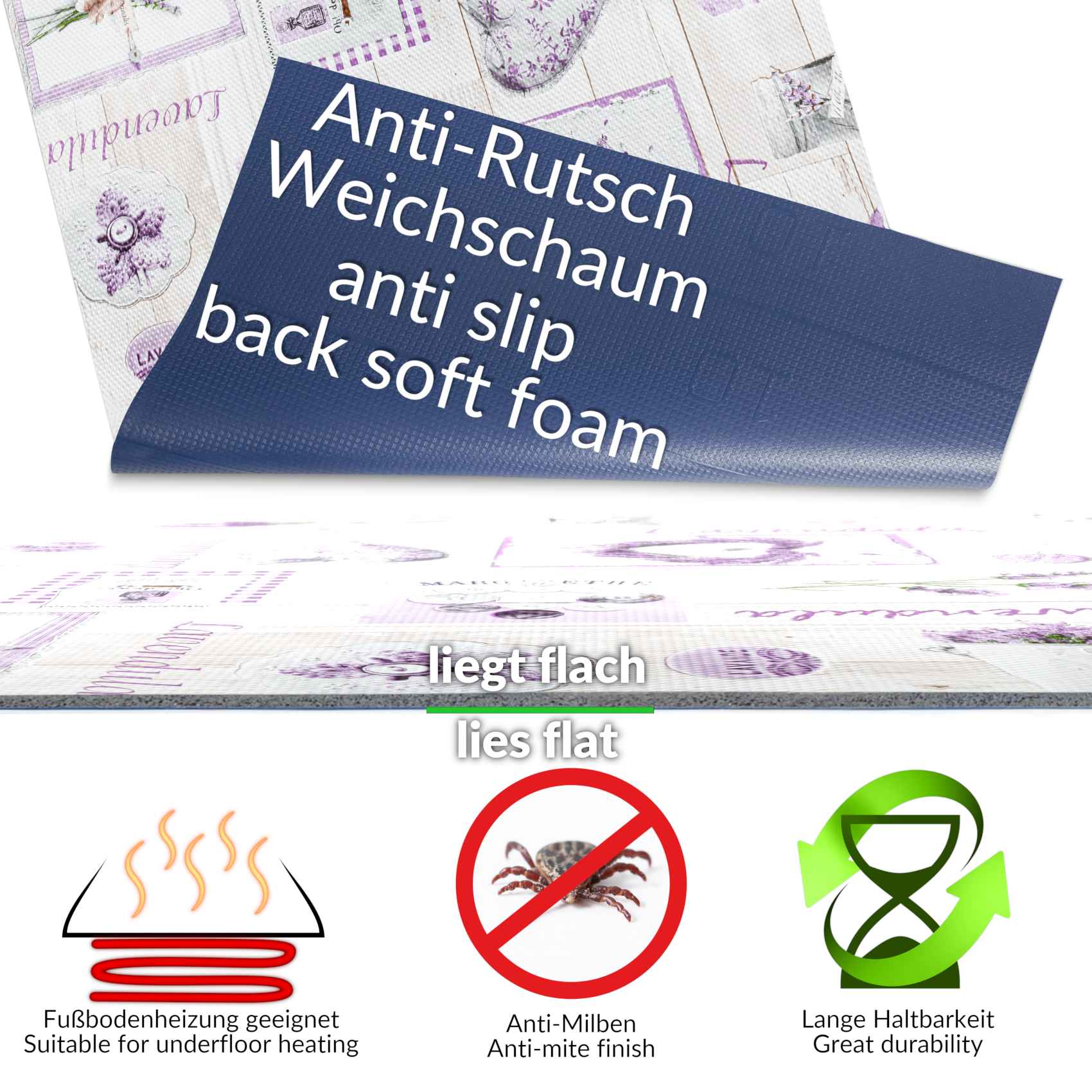 Küchenläufer Lavendula Teppichläufer pflegeleicht rutschfest abwaschbar Küchenteppich