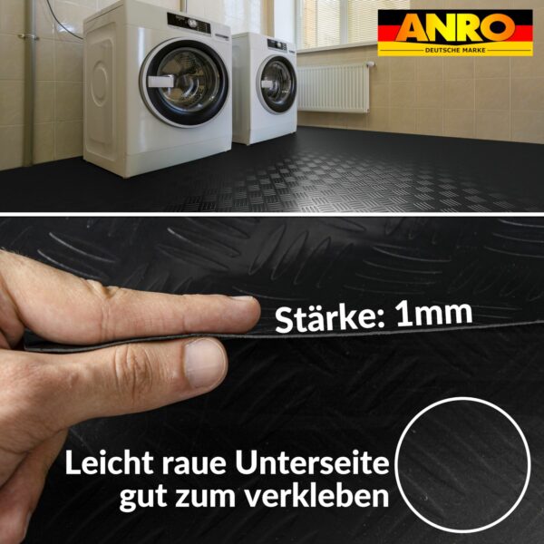 PVC Bodenbelag Vinylboden Riffelblechoptik Schwarz 1mm Antirutschmatte Meterware 140cm Breit – 100x140cm