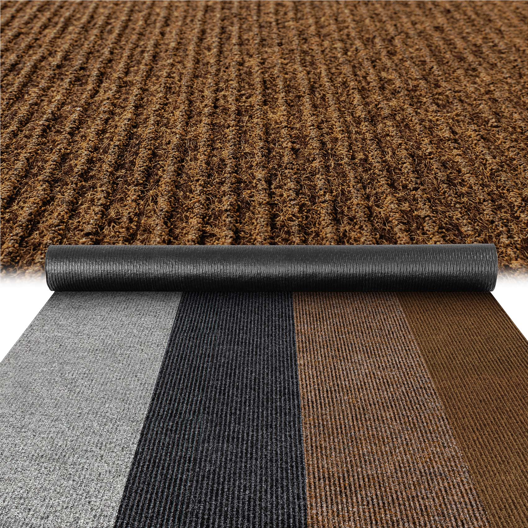 Teppichläufer Läufer Flur Sauberlaufmatte Schmutzfangmatte Flur Teppich STRIBET Breite 100cm Hellbraun