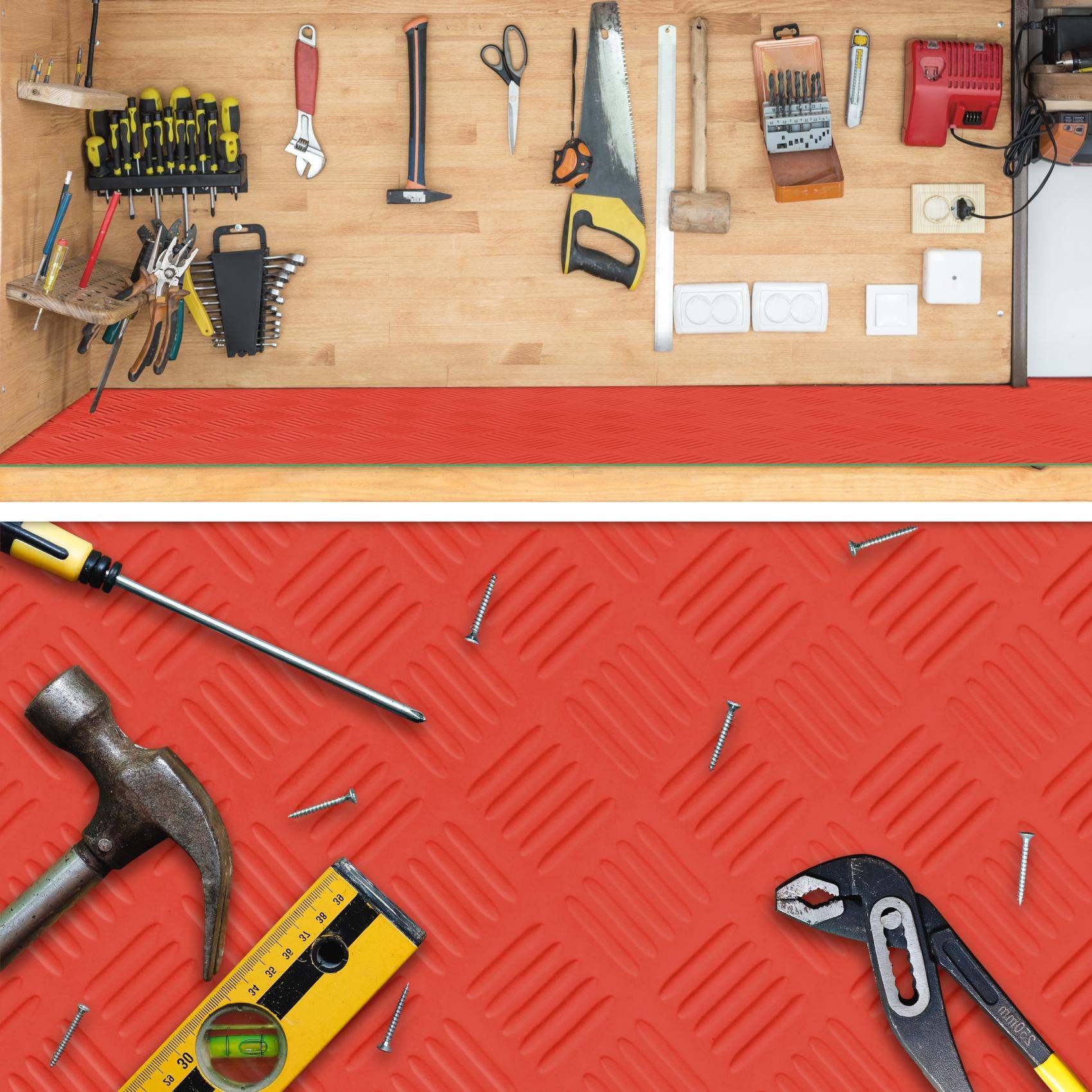 TCHROT_40 TPE Gummimatten geruchsarm Meterware Riffelblechoptik Rot Gummi 3mm -100 cm breit Rollenware