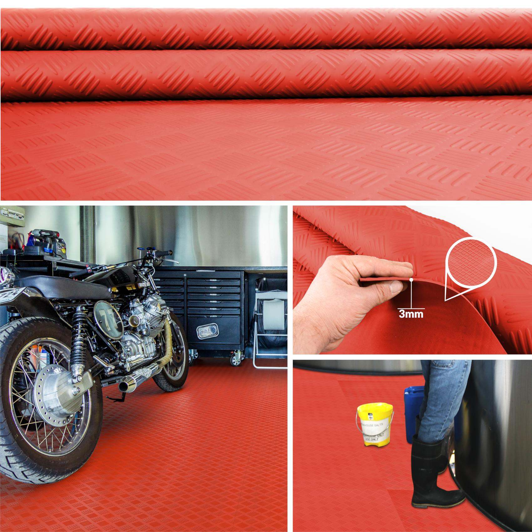 TCHROT_50 TPE Gummimatten geruchsarm Meterware Riffelblechoptik Rot Gummi 3mm -100 cm breit Rollenware