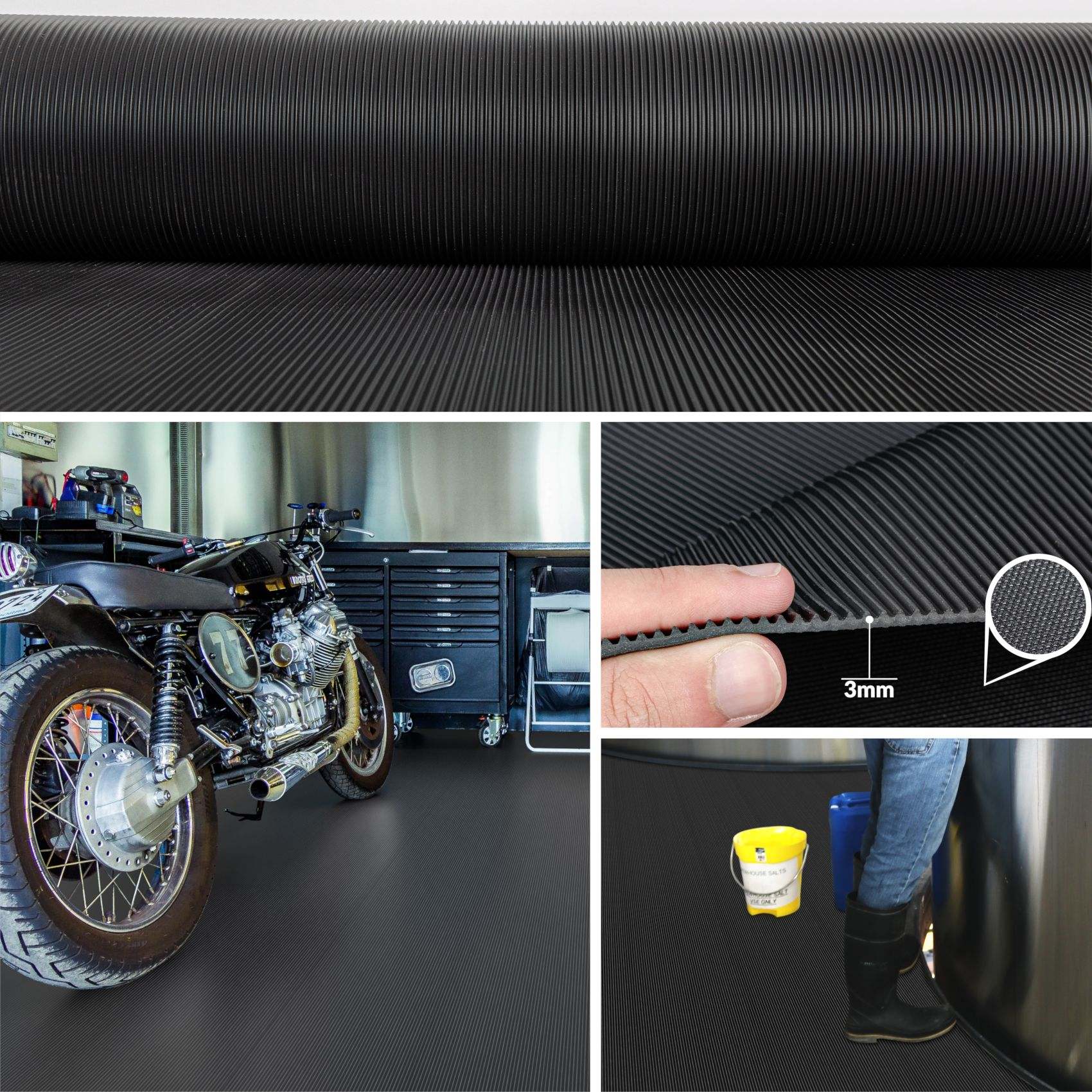Gummimatte Gummiläufer Feinriefen Schwarz 3mm 100cm Breit auf TPE, Geruchslos – Bodenbelag, Bodenmatte