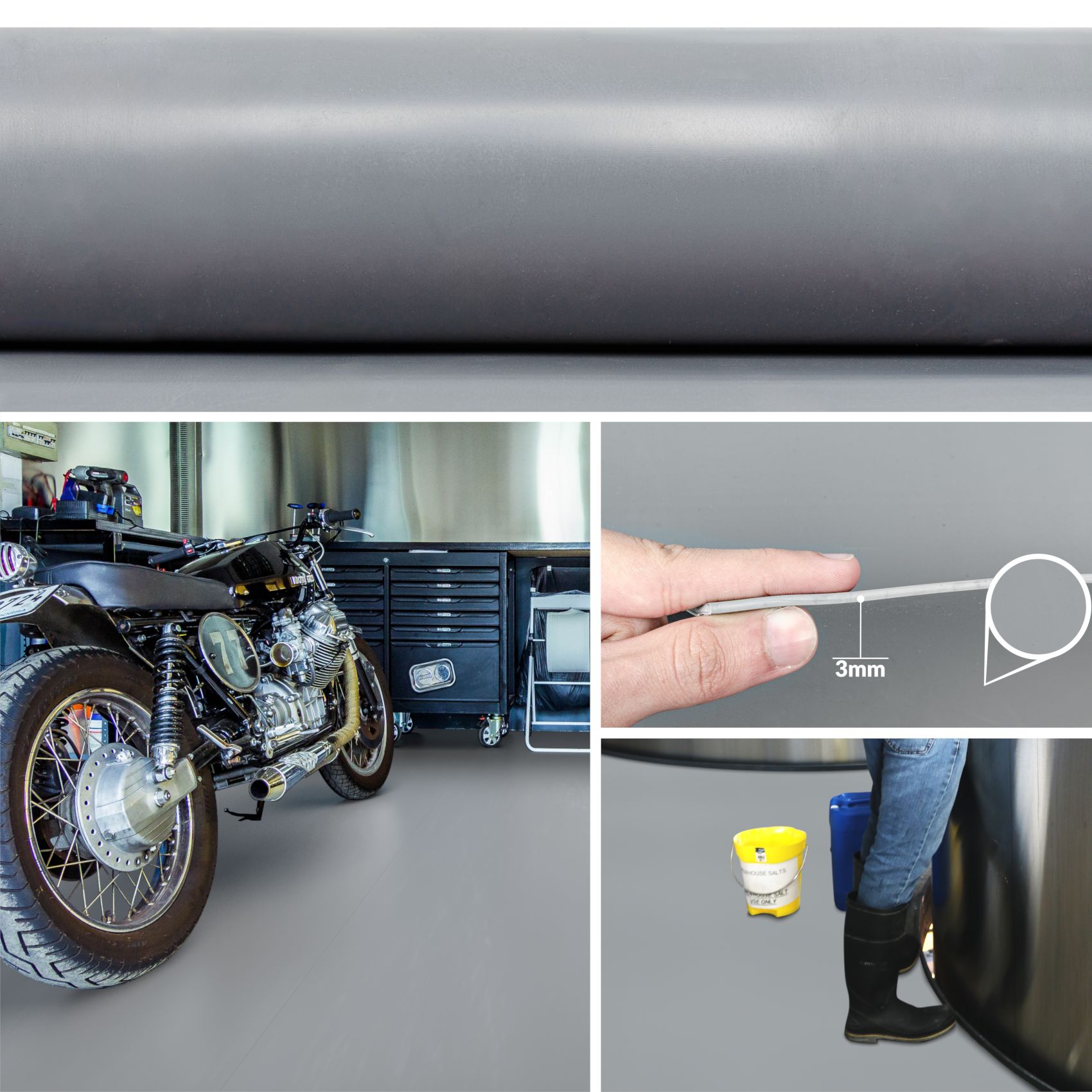 TG3GRA_51 Gummimatte Gummiläufer Glatt 3mm Grau 100cm Breit auf TPE, Geruchslos – Bodenbelag, Bodenmatte