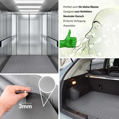 TPE Gummimatten geruchsarm Meterware Riffelblechoptik Grau 3mm -100 cm Breit