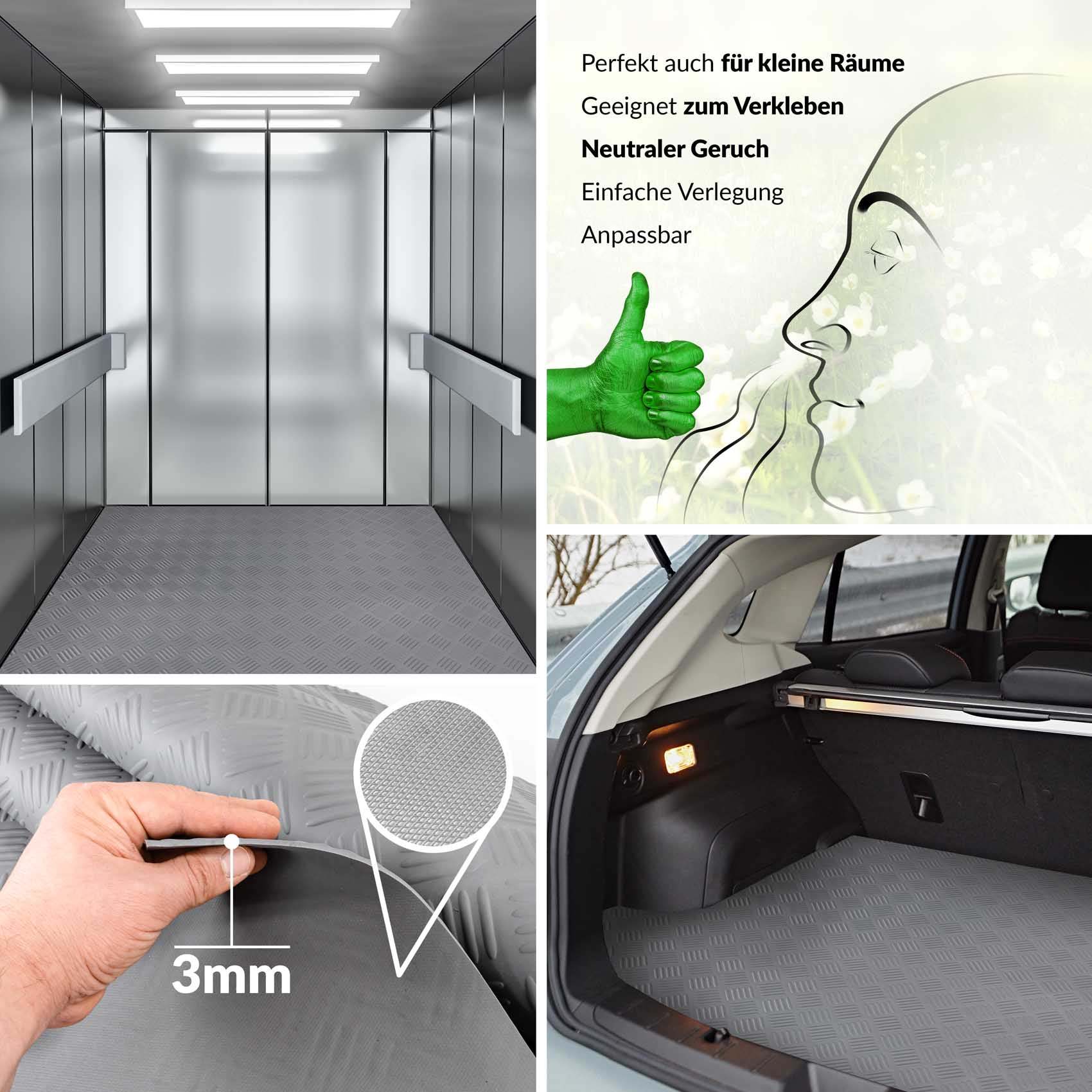 TPE Gummimatten geruchsarm Meterware Riffelblechoptik Grau 3mm -100 cm Breit