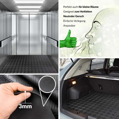 TPE Gummimatten geruchsarm Schwarz Riffelblechmatte geruchsarm 3mm -100 cm Breit Rollenware