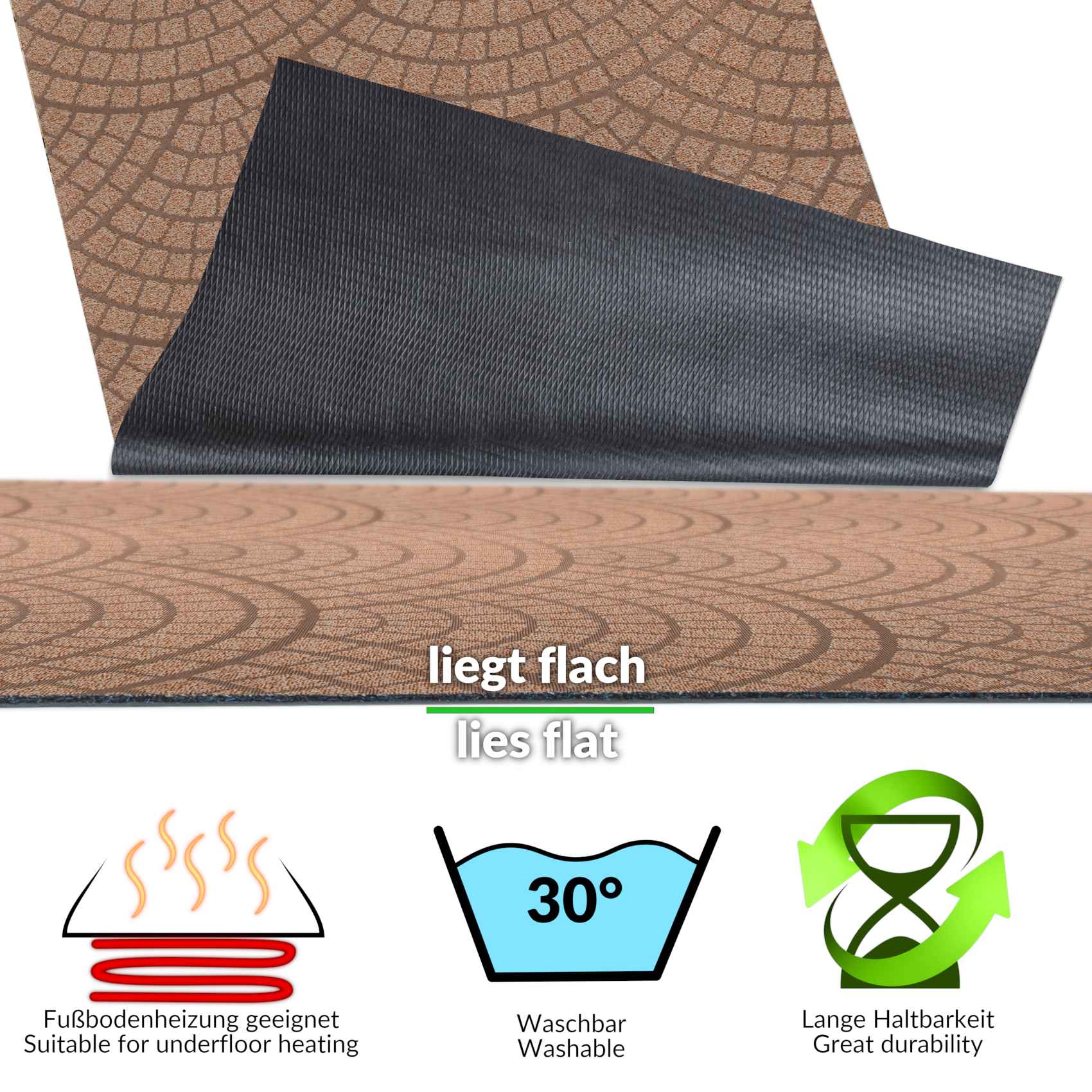 Teppichläufer Flur Läufer Küchenläufer Sauberlaufmatte Premium waschbar Davis Mosaiksteinen Breite 100cm
