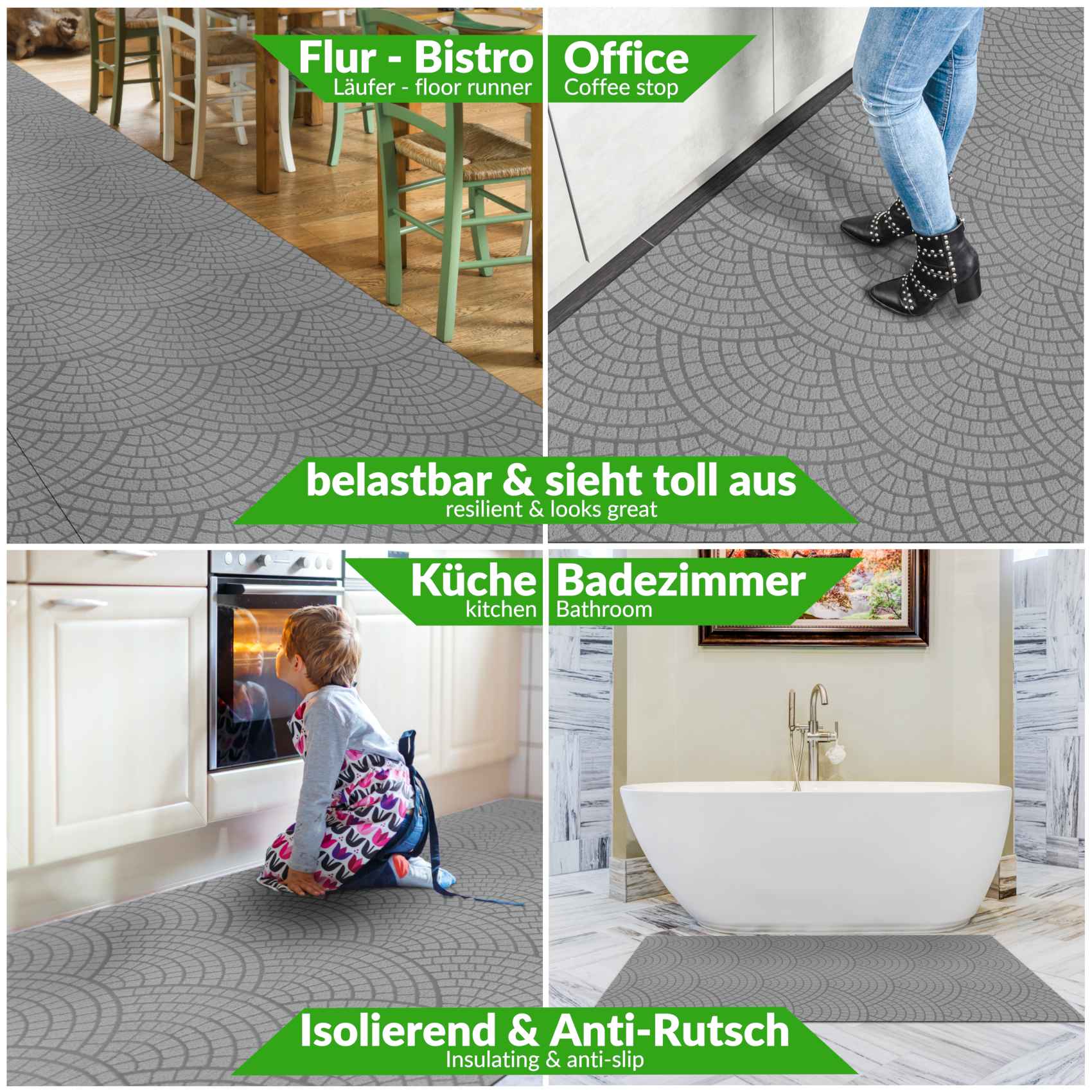 Teppichläufer Flur Läufer Küchenläufer Sauberlaufmatte Premium waschbar Davis Mosaiksteinen Breite 100cm