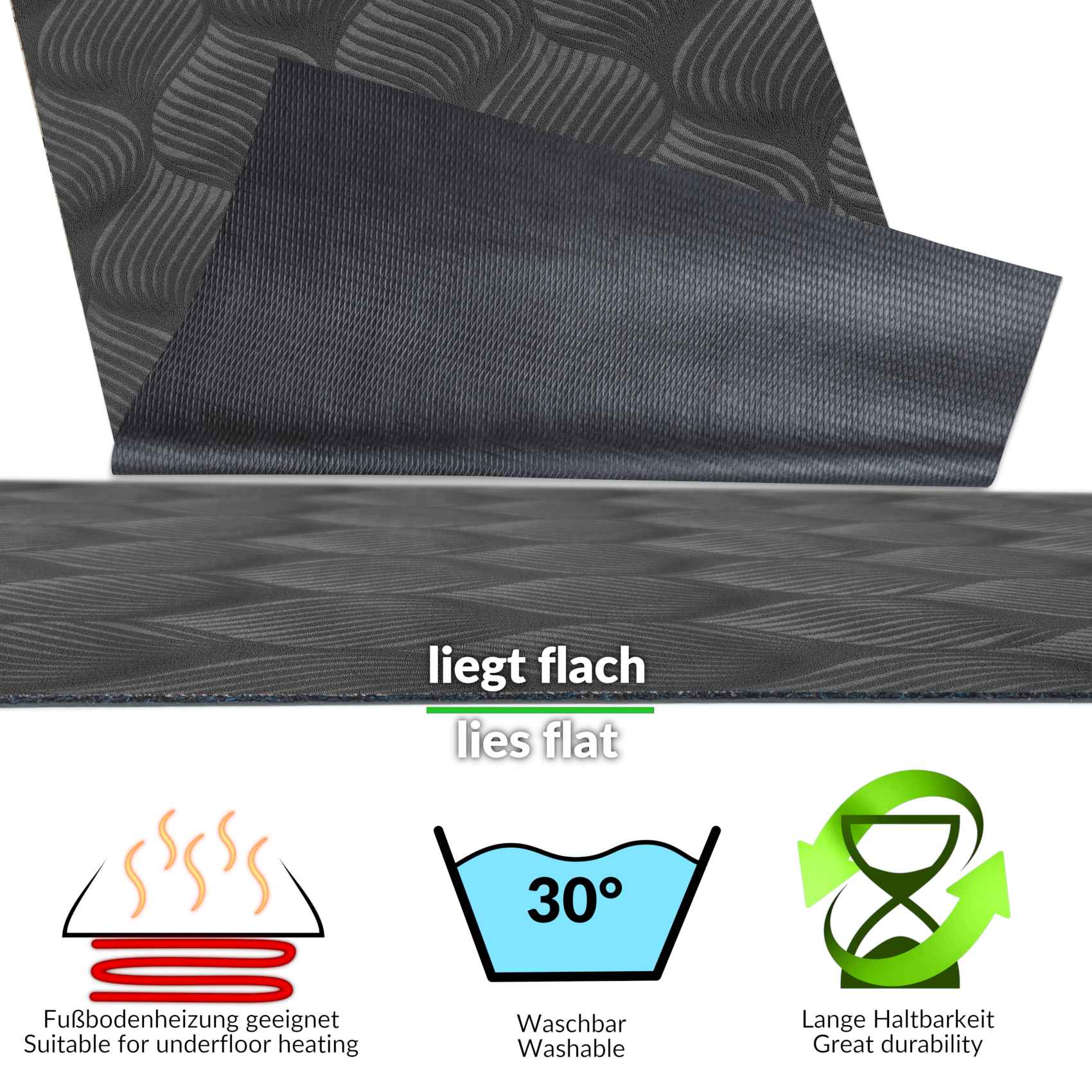Teppichläufer Flur Läufer Küchenläufer Sauberlaufmatte Teppich Flur abwaschbar Textil Baker Breite 100cm