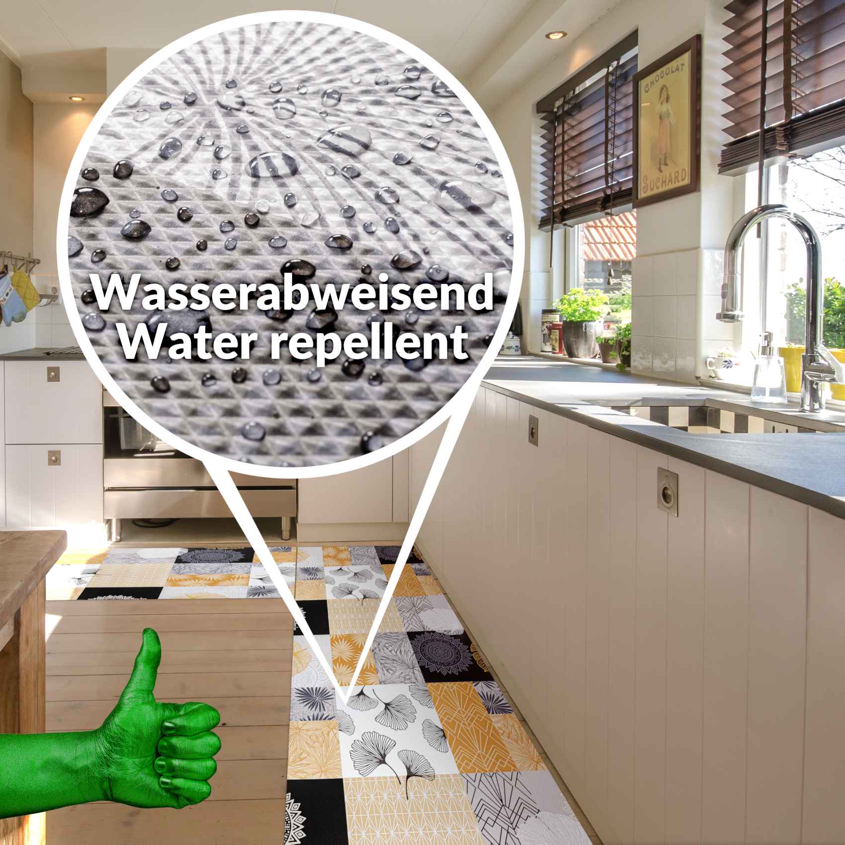 Küchenteppich Gold pflegeleicht rutschfest Küchenläufer abwaschbar