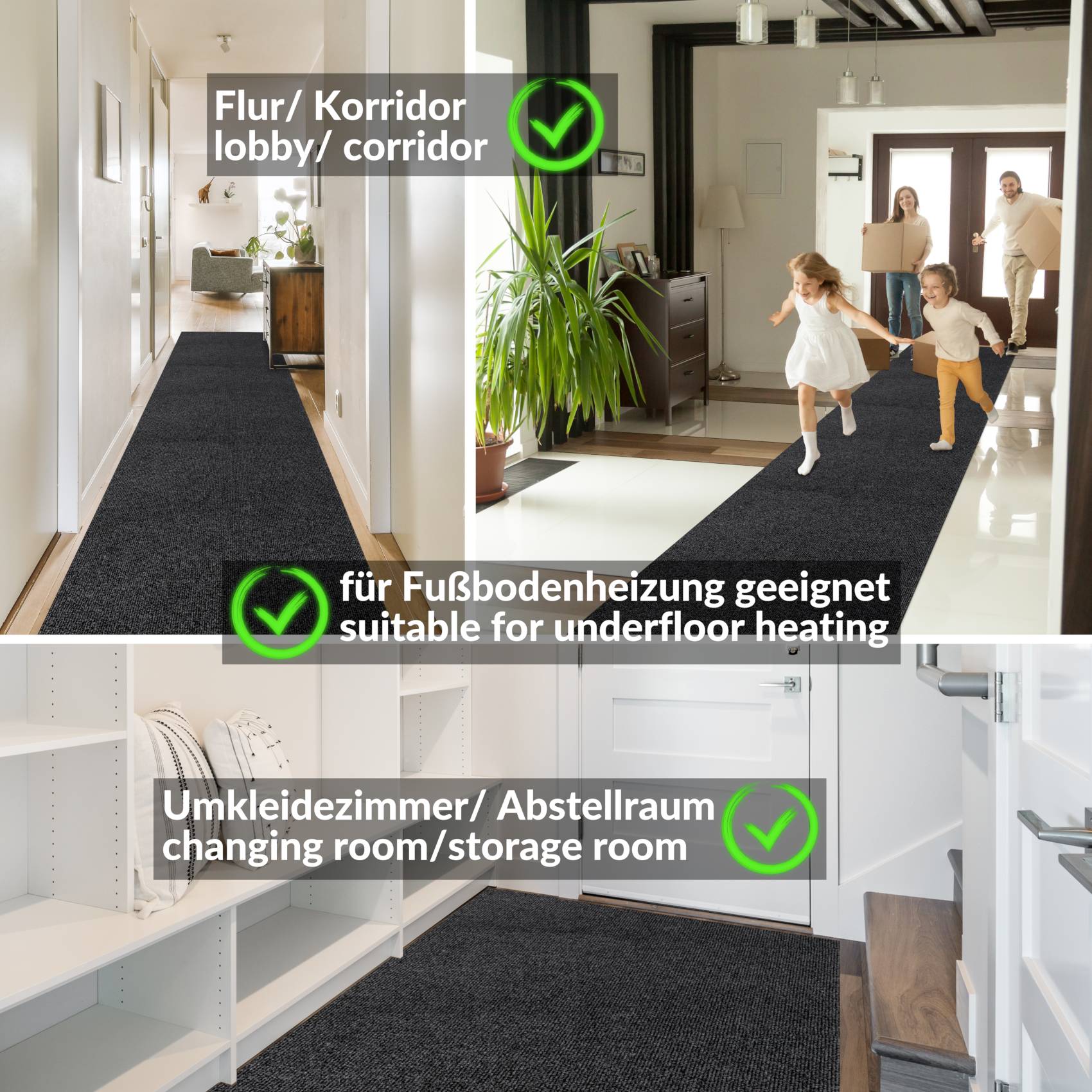 Sauberlaufmatte Schmutzfangmatte Teppichläufer Läufer Flur JUMBO Breite 100cm Meterware – Anthrazit, 500x100cm