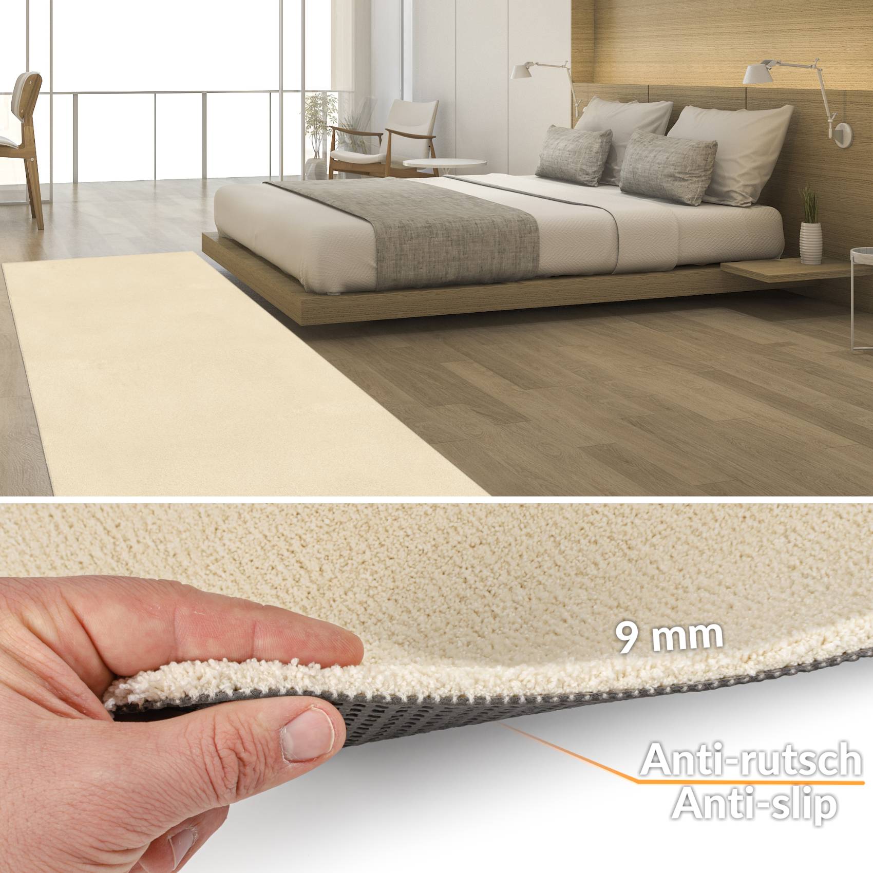 NVSWI-070_30-jpg Teppich Wohnzimmer Kurzflor Teppich Getuftet Teppichboden Sweethome 3 Farben Breite 100cm – Creme-Weiß, 400x100cm