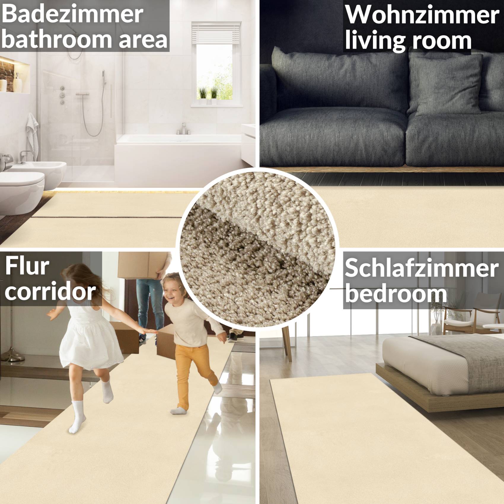 NVSWI-070_50-jpg Teppich Wohnzimmer Kurzflor Teppich Getuftet Teppichboden Sweethome 3 Farben Breite 100cm – Creme-Weiß, 400x100cm